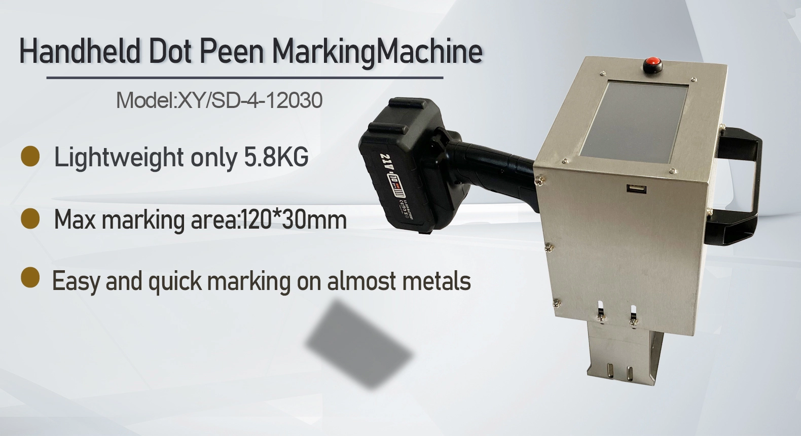 Handheld Dot Peen Marking Machine – 120×40mm Marking Area, 3–4 Hour Battery, Touchscreen, for VIN & Serial Numbers