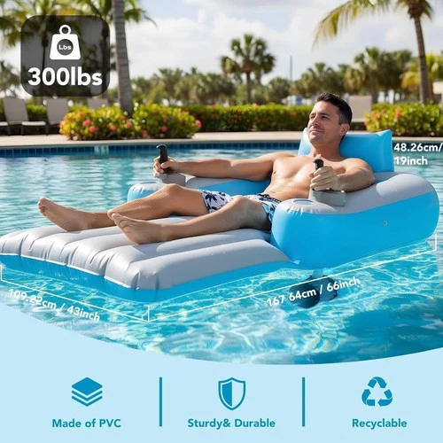 Rechargeable Motorized Pool Float - Inflatable Pool Lounger for Adults, Holds 25 - Picture 4 of 7