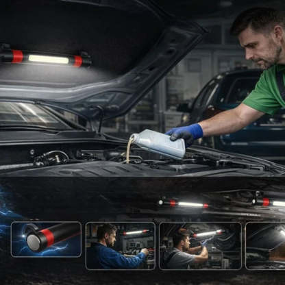 Magnetic flashlight with built-in hook