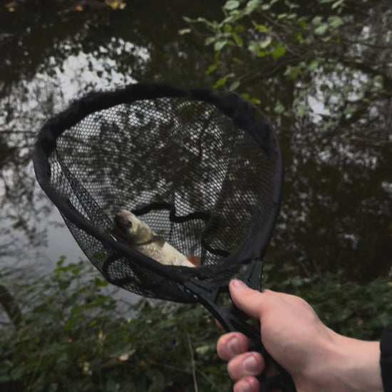 Foldable Fishing Landing Net – Ultra-Compact, Rubber Mesh, Travel-Ready for Anglers