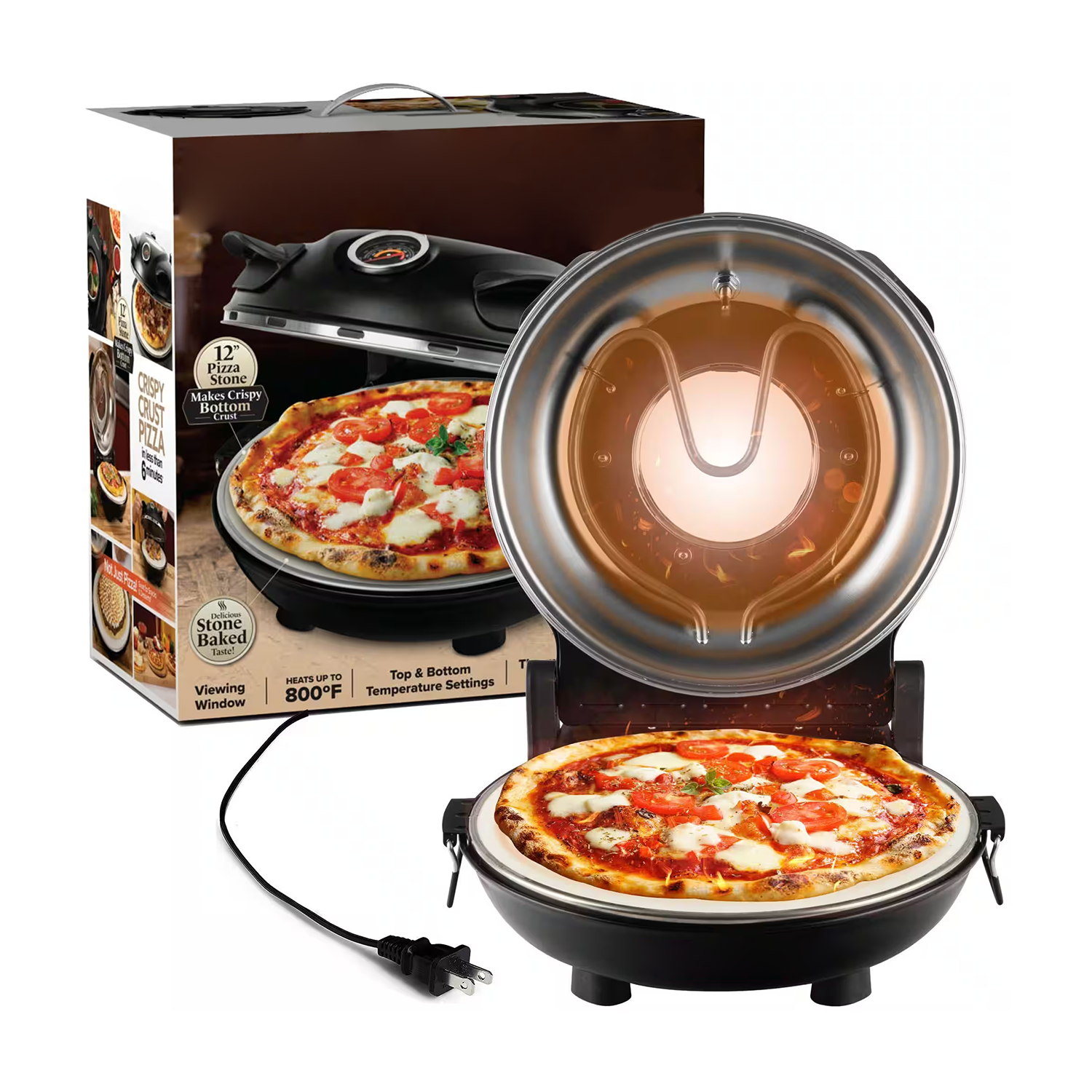 Portable Electric Pizza Oven – Indoor/Outdoor, 12″ Stone, Dual Temp Control