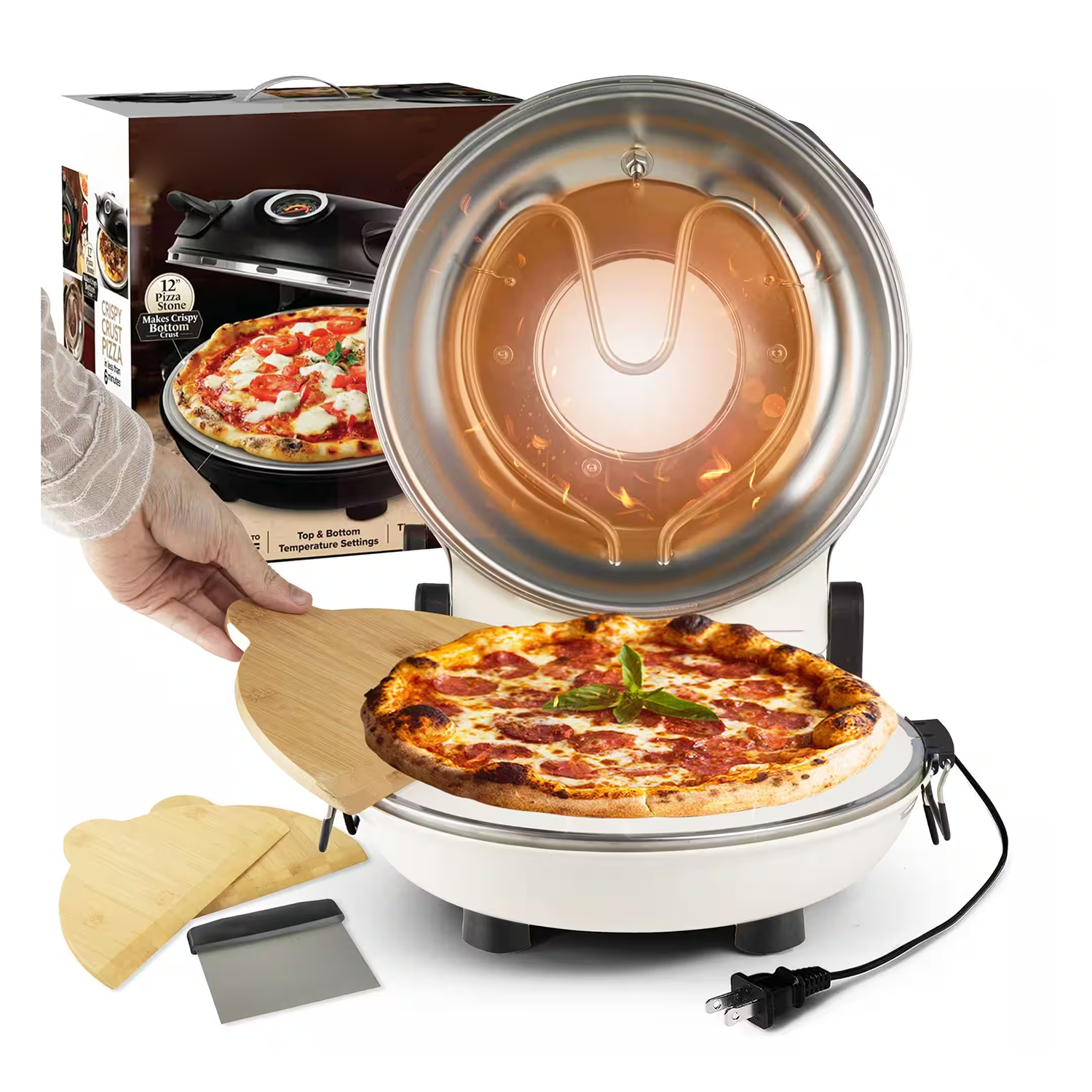 Portable Electric Pizza Oven – Indoor/Outdoor, 12″ Stone, Dual Temp Control