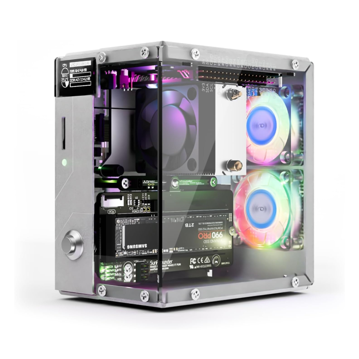 Compact Mini PC Case – Aluminum, Dual RGB Fans, Dust Filter, for Small Builds
