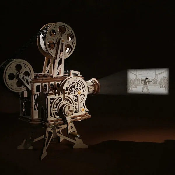 Vintage Movie Projector – 3D Wooden Puzzle with Hand-Crank