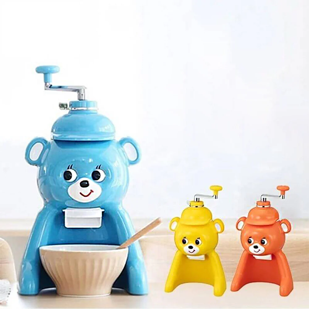 Retro Bear-Shaped Ice Shaver – Manual Spiral Handle, Stainless Steel Blade for Homemade Shaved Ice