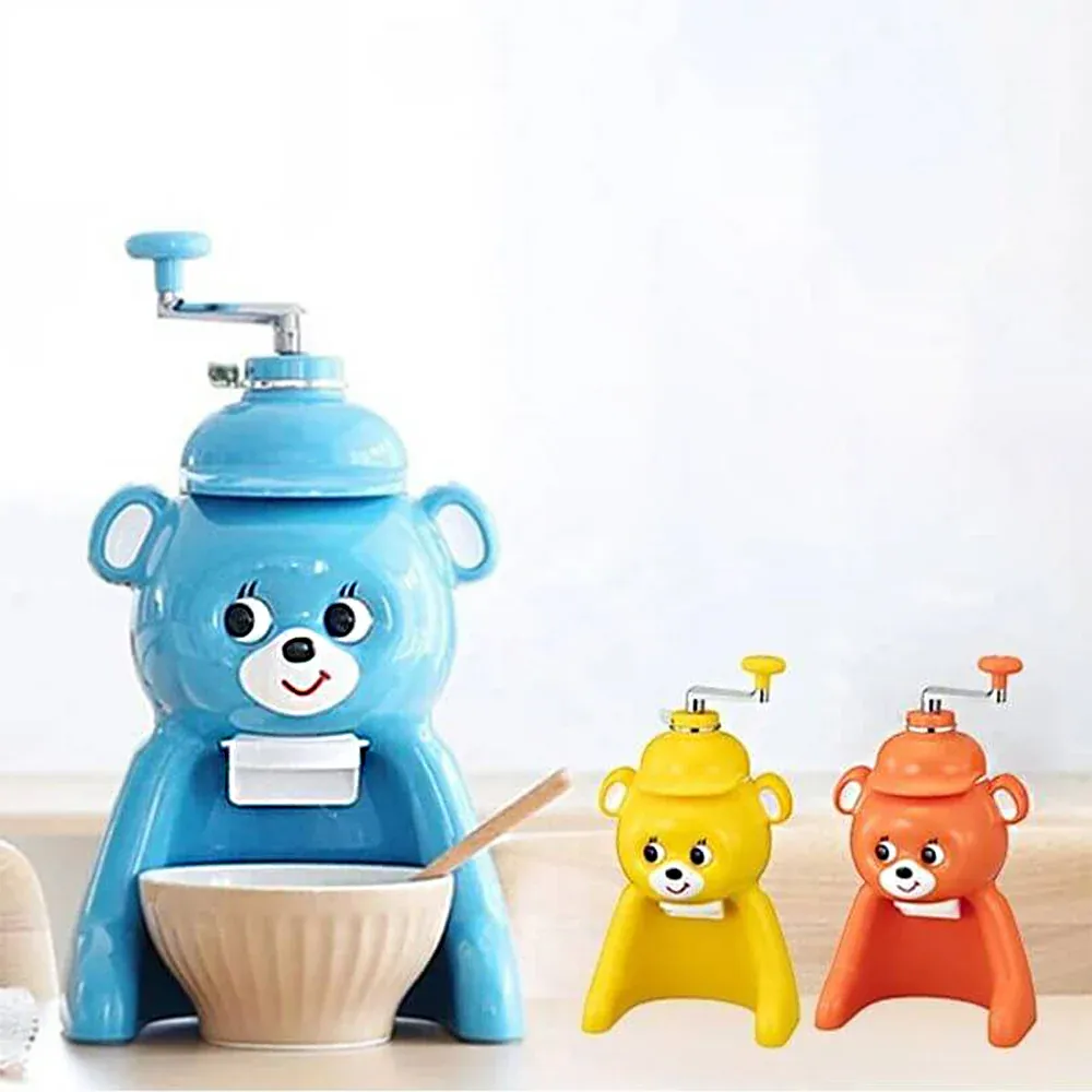 Retro Bear-Shaped Ice Shaver – Manual Spiral Handle, Stainless Steel Blade for Homemade Shaved Ice