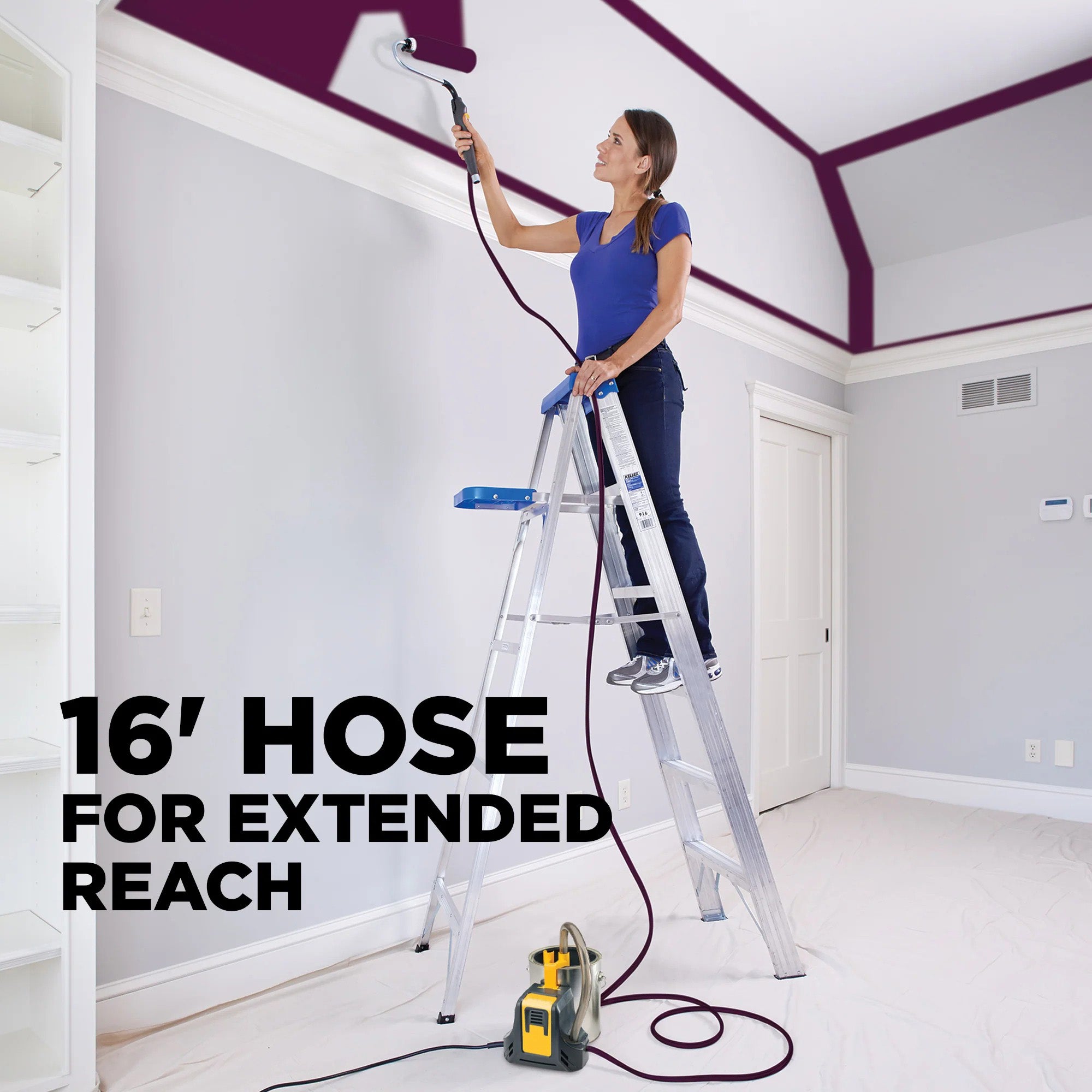 Electric Direct-Feed Paint Roller – Continuous Flow, 16ft Hose, Fits 1–5 Gallon Cans, for Walls & Ceilings