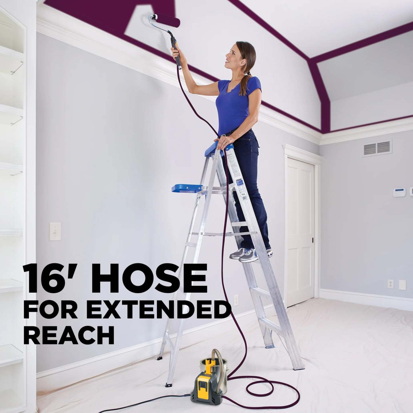 Electric Direct-Feed Paint Roller – Continuous Flow, 16ft Hose, Fits 1–5 Gallon Cans, for Walls & Ceilings