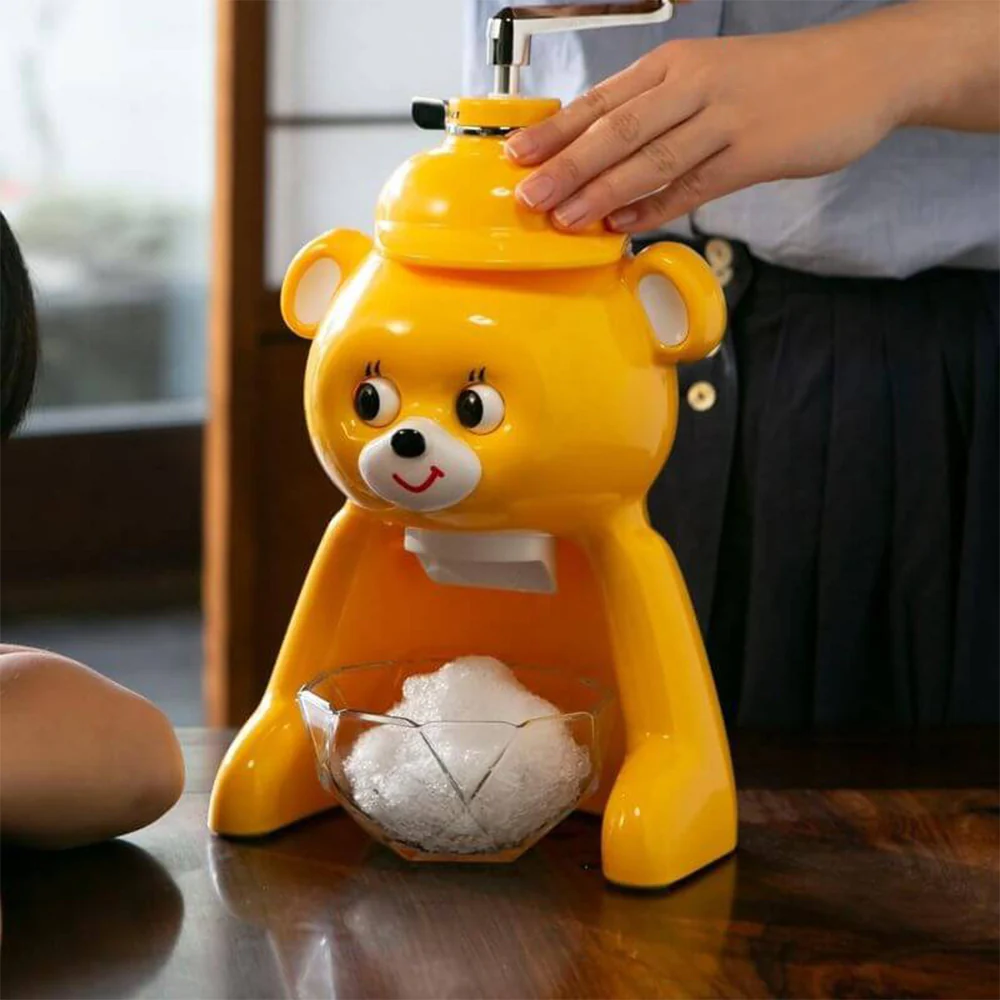 Retro Bear-Shaped Ice Shaver – Manual Spiral Handle, Stainless Steel Blade for Homemade Shaved Ice
