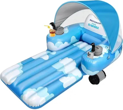 Motorized Pool Float with Canopy – Dual Motors, 60‑Minute Runtime, 300lb Capacity, Cup Holder & Phone Stand