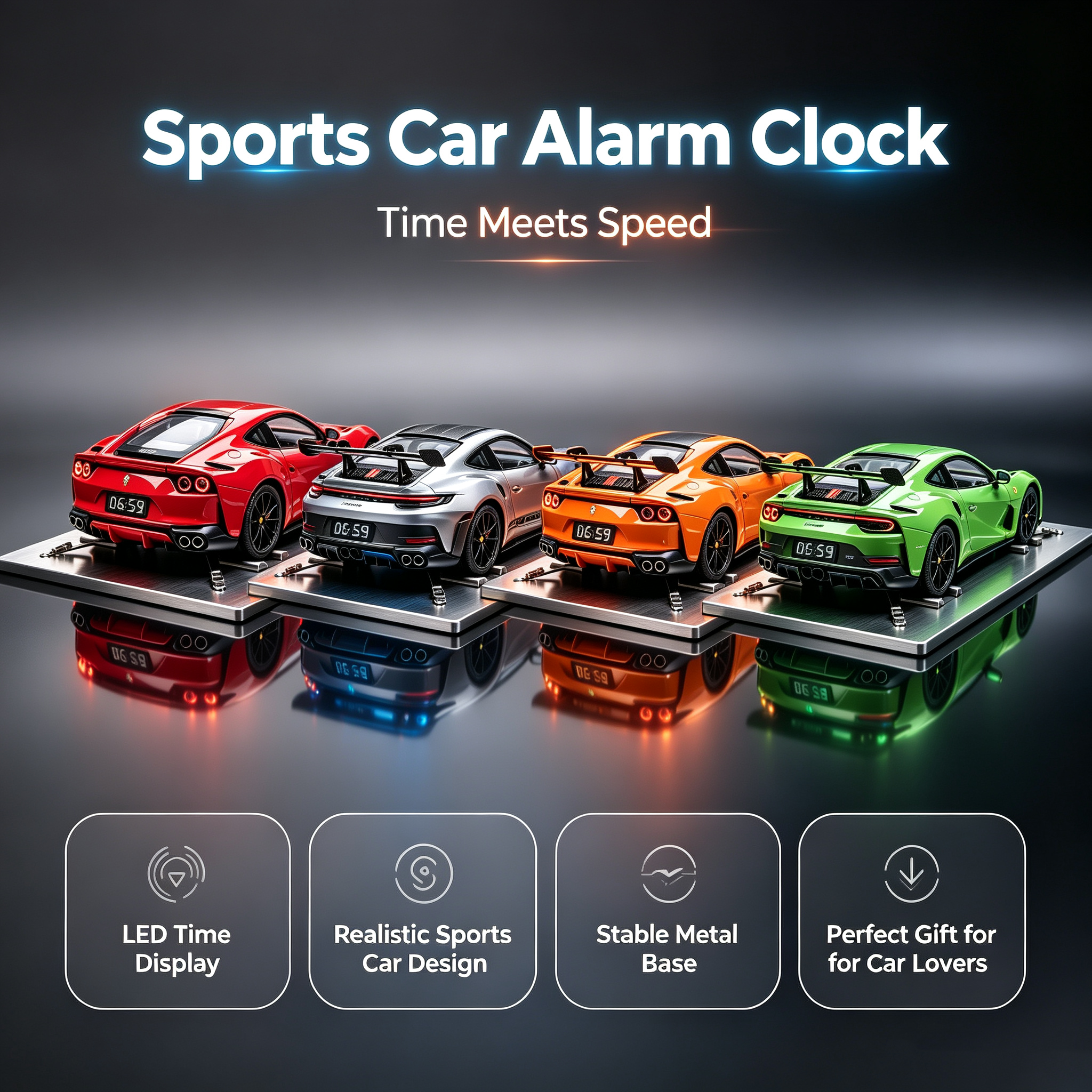 Car Engine Sound Alarm Clock with Realistic Start-Up Audio, Automotive Inspired Design & Unique Desktop Gift for Car Enthusiasts
