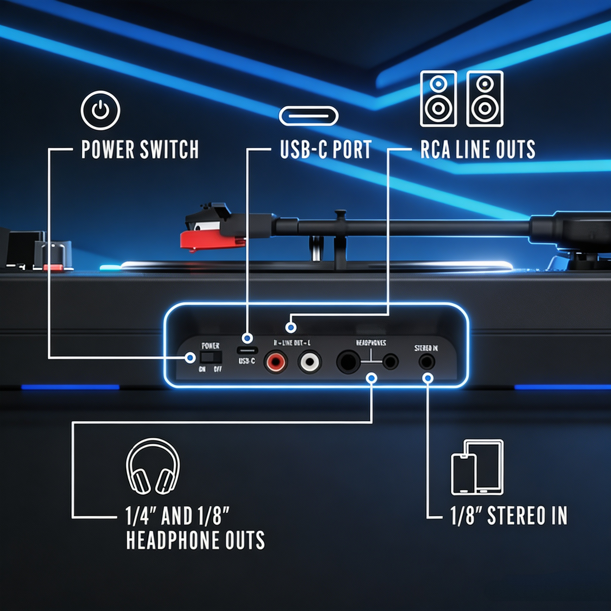 Portable Scratch Turntable with Built-In Speaker, Bluetooth, Rechargeable Battery & USB Recording