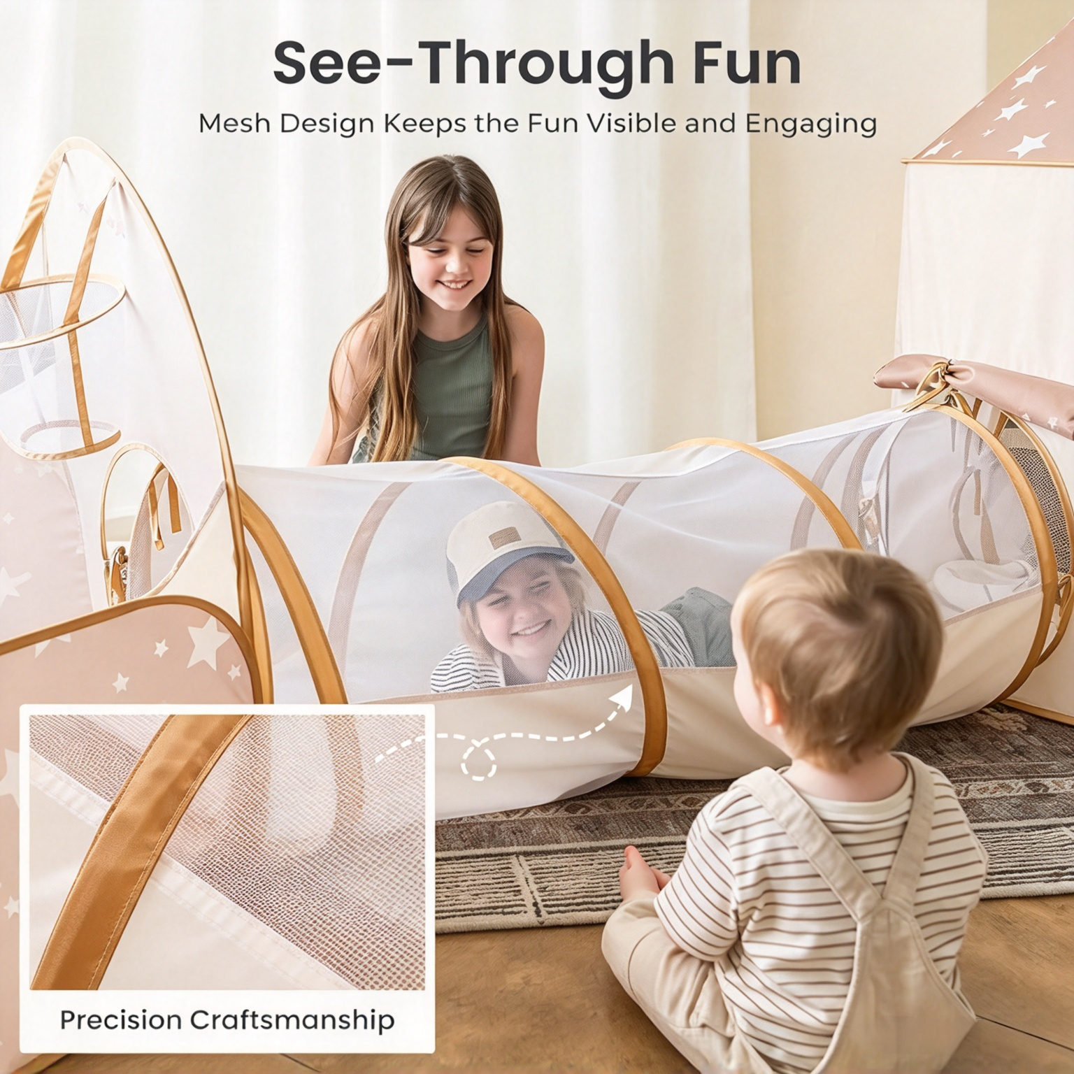 Kids Play Tent with Tunnel & Ball Pit, Indoor Adventure Playhouse for Toddlers