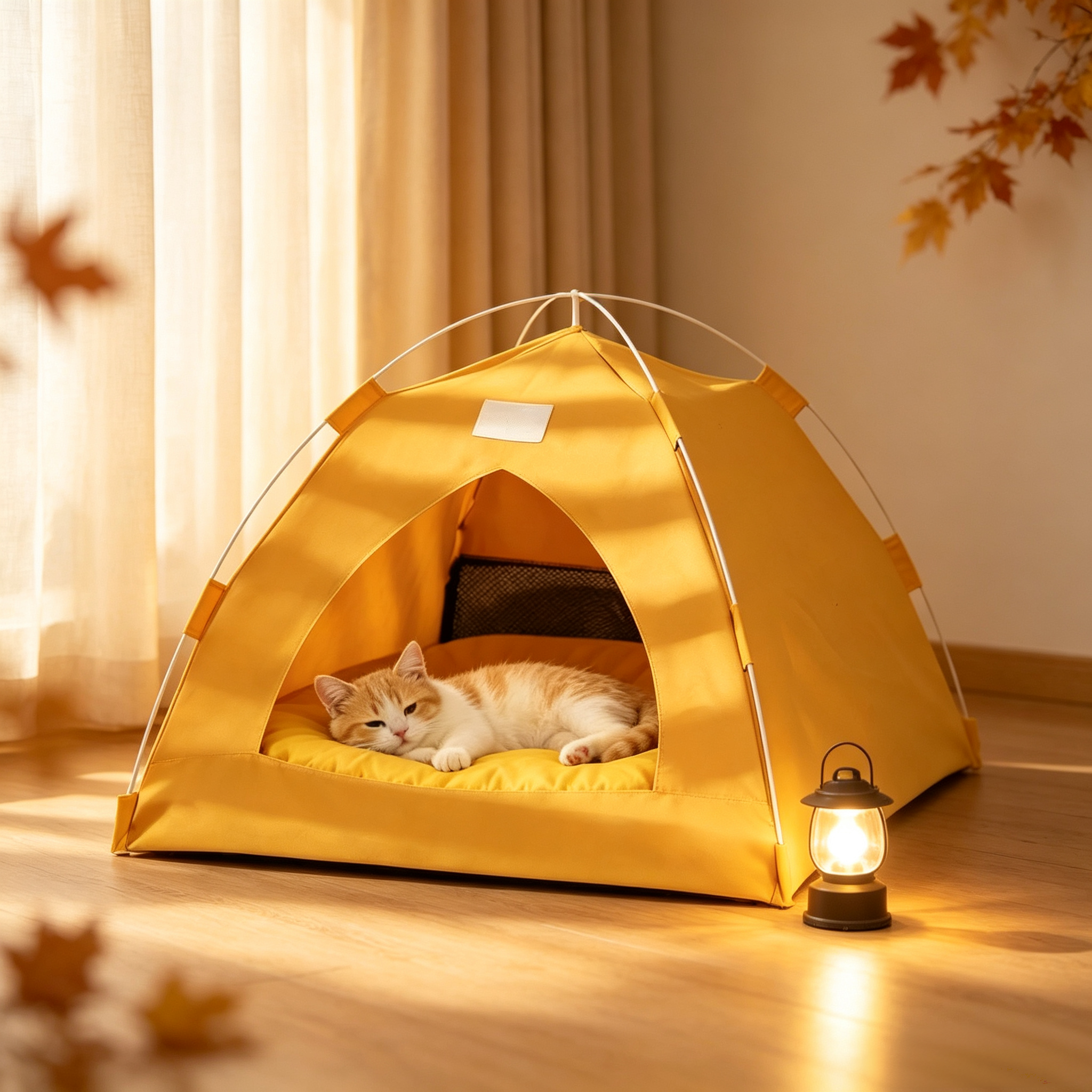 Foldable Indoor Cat Cave Bed with Soft Cushion, Cozy Hideaway Shelter for Kittens & Small Pets