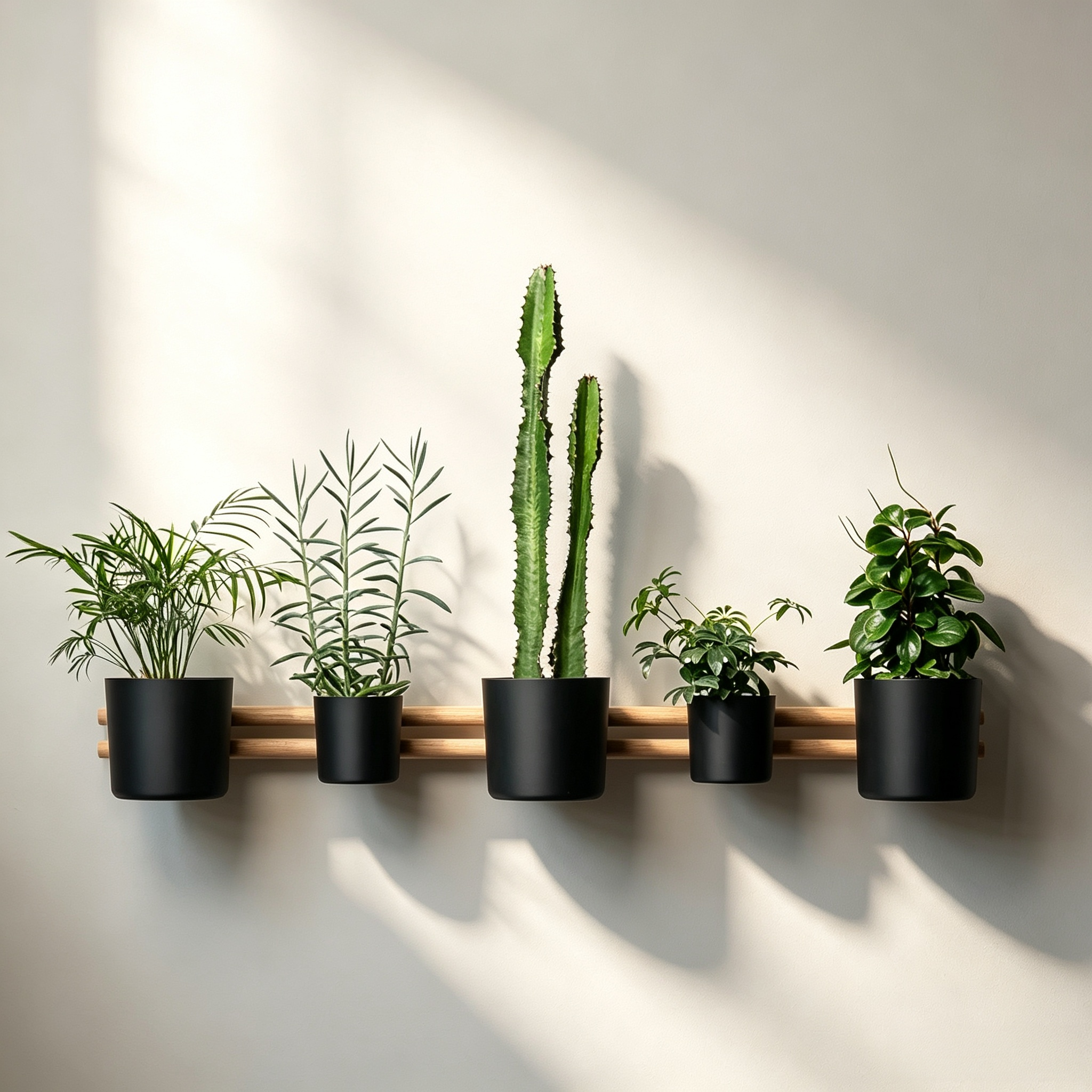 Modular Wall Rail Storage System with Adjustable Hanging Accessories, Minimalist Floating Organizer for Plants, Decor, Office & Home Organization