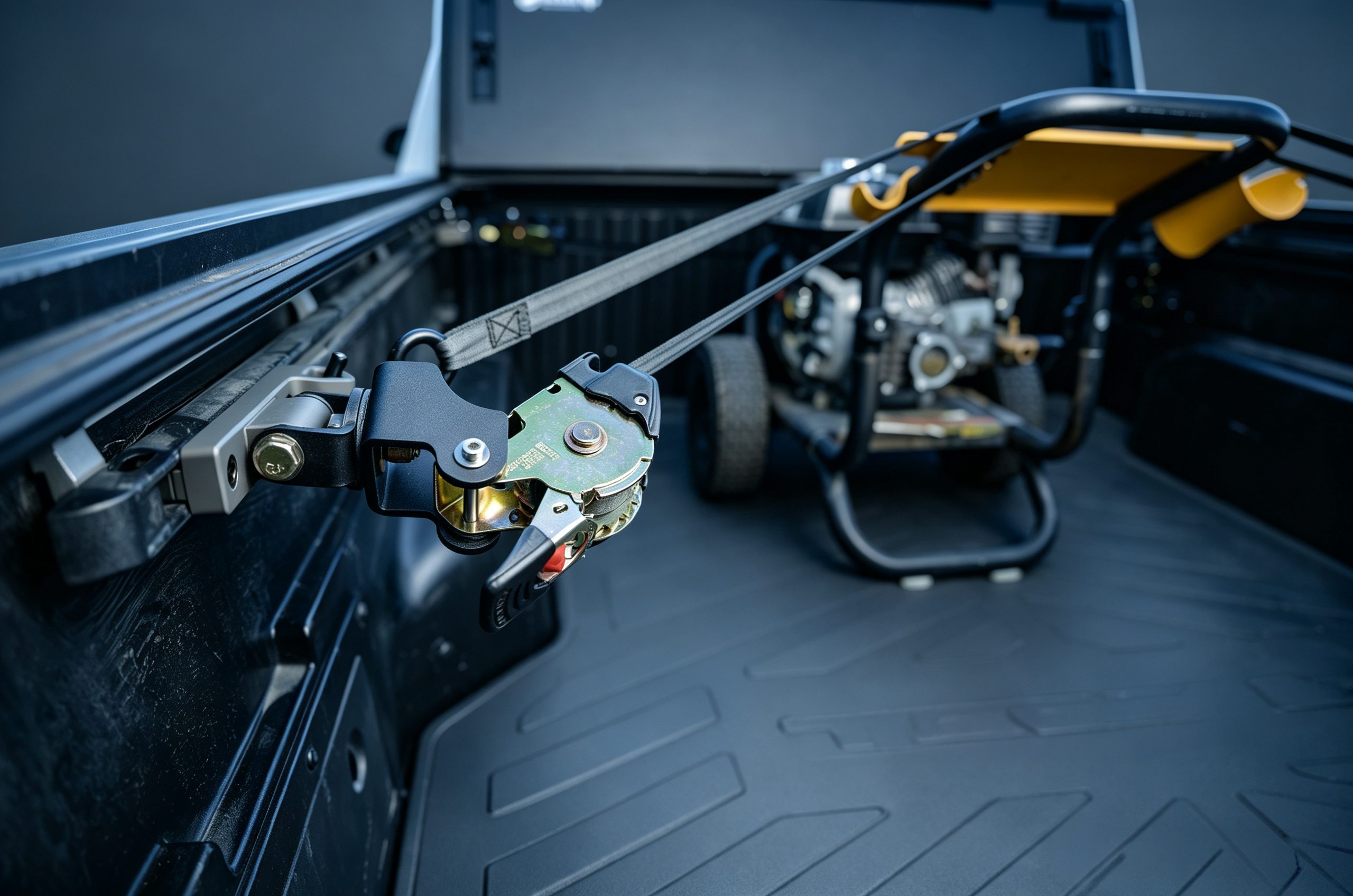 Retractable Truck Bed Ratchet Straps with Dual-Pivot Mounting & Tangle-Free Cargo Control