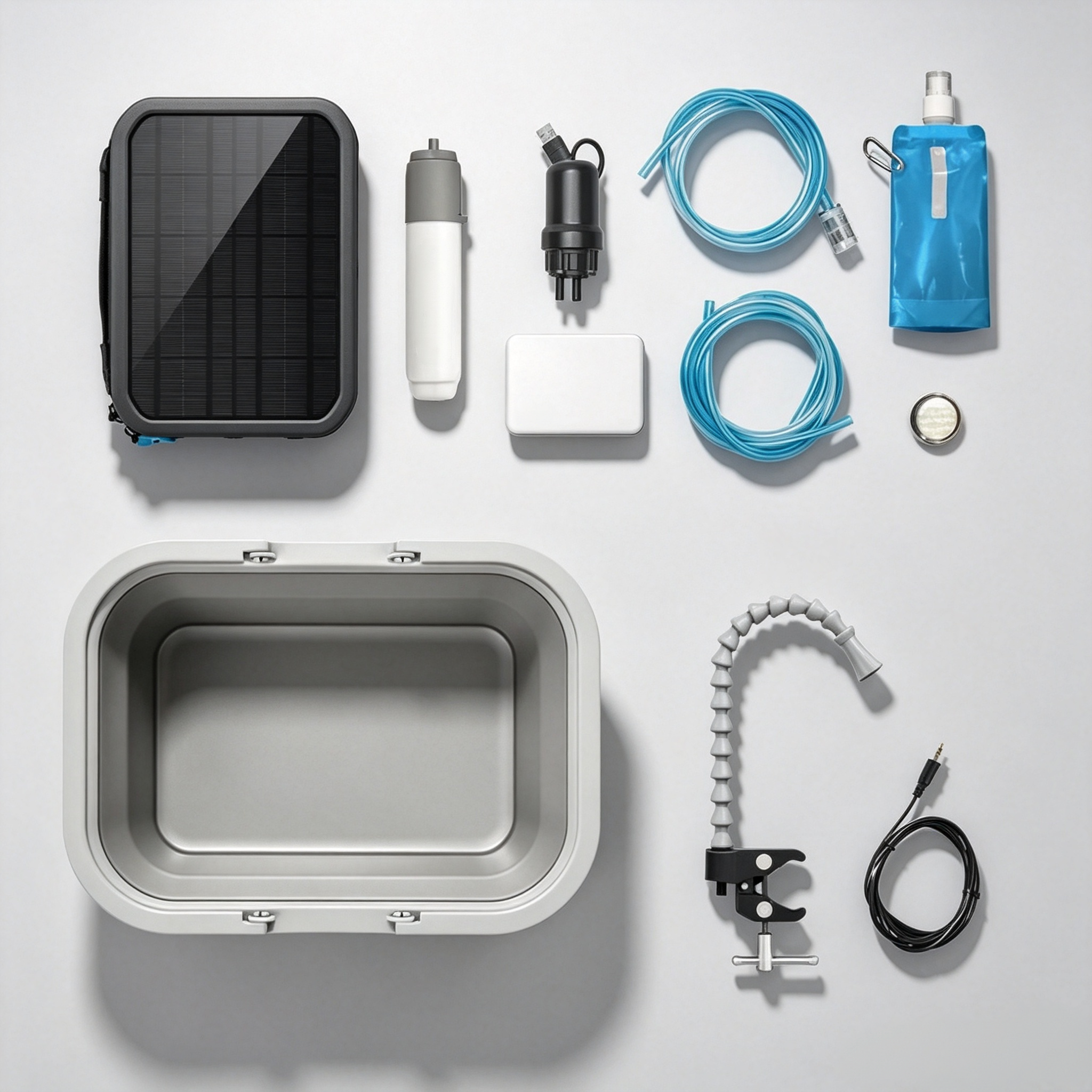 Portable Solar Water Purifier & Handwashing Station with Collapsible Sink, Outdoor Shower & Off-Grid Water System for Camping, RV and Adventure Travel