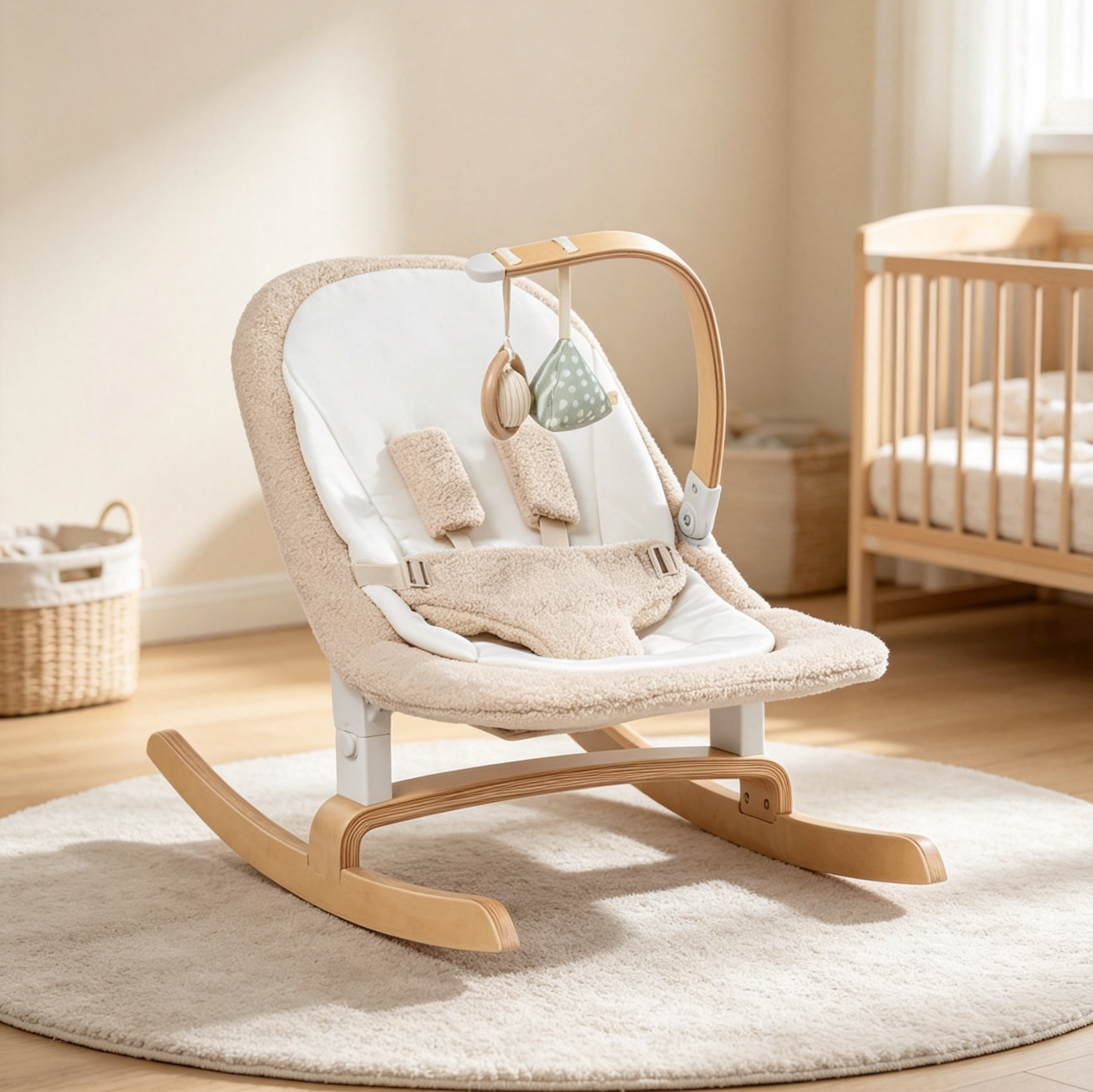 Baby Rocker with 3-Position Recline, Organic Cotton Liner & Sensory Toy Bar