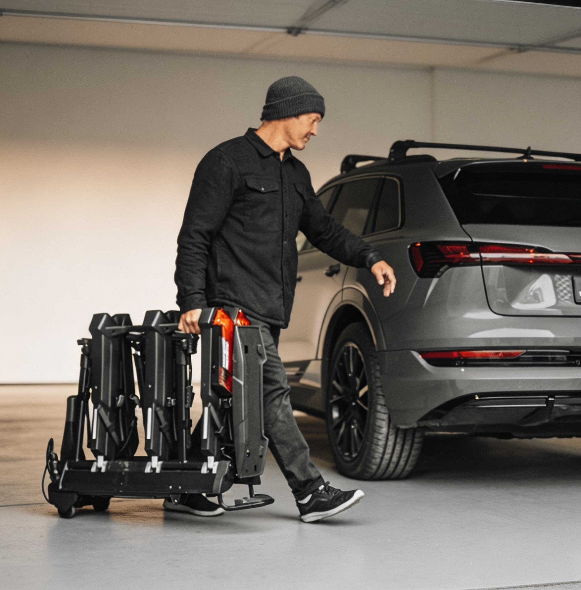 Premium Foldable Hitch Bike Rack with Integrated Lights & Easy E-Bike Transport