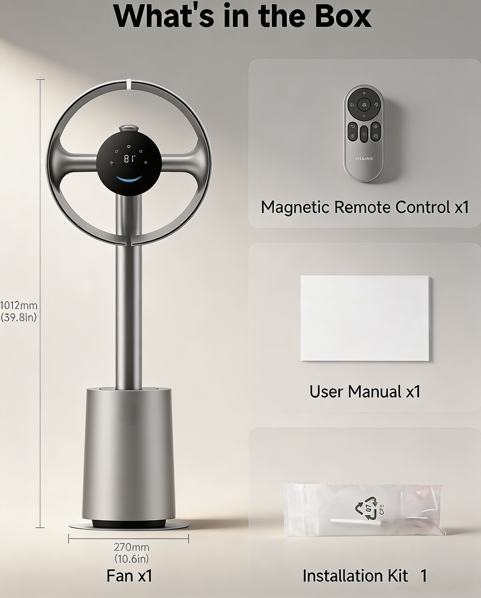 Smart Bladeless Tower Fan with 270° Spatial Airflow, Temperature-Adaptive Control & Whole-Room Circulation
