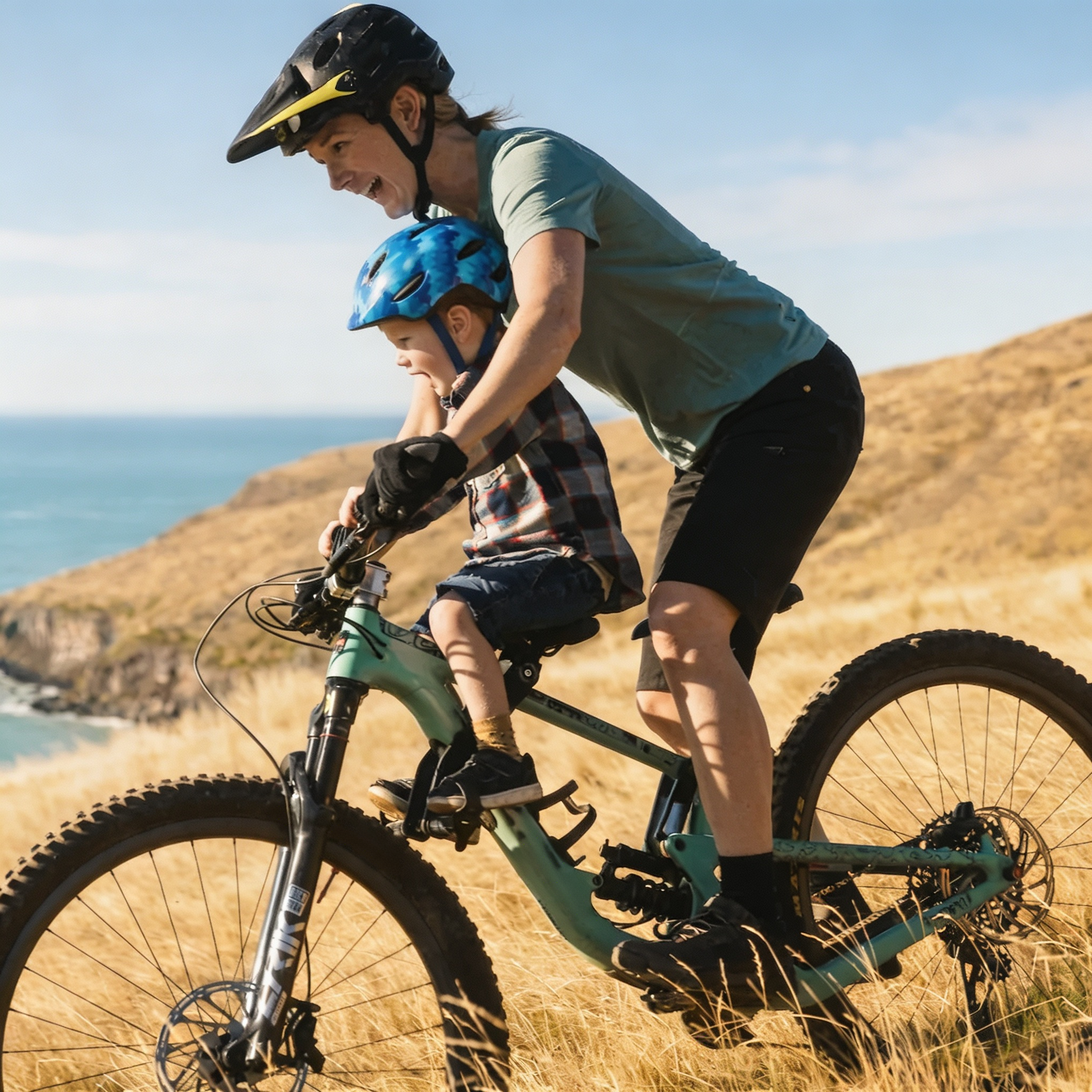 Front-Mounted Child Bike Seat with Kids Handlebars for Family Mountain Biking Adventures