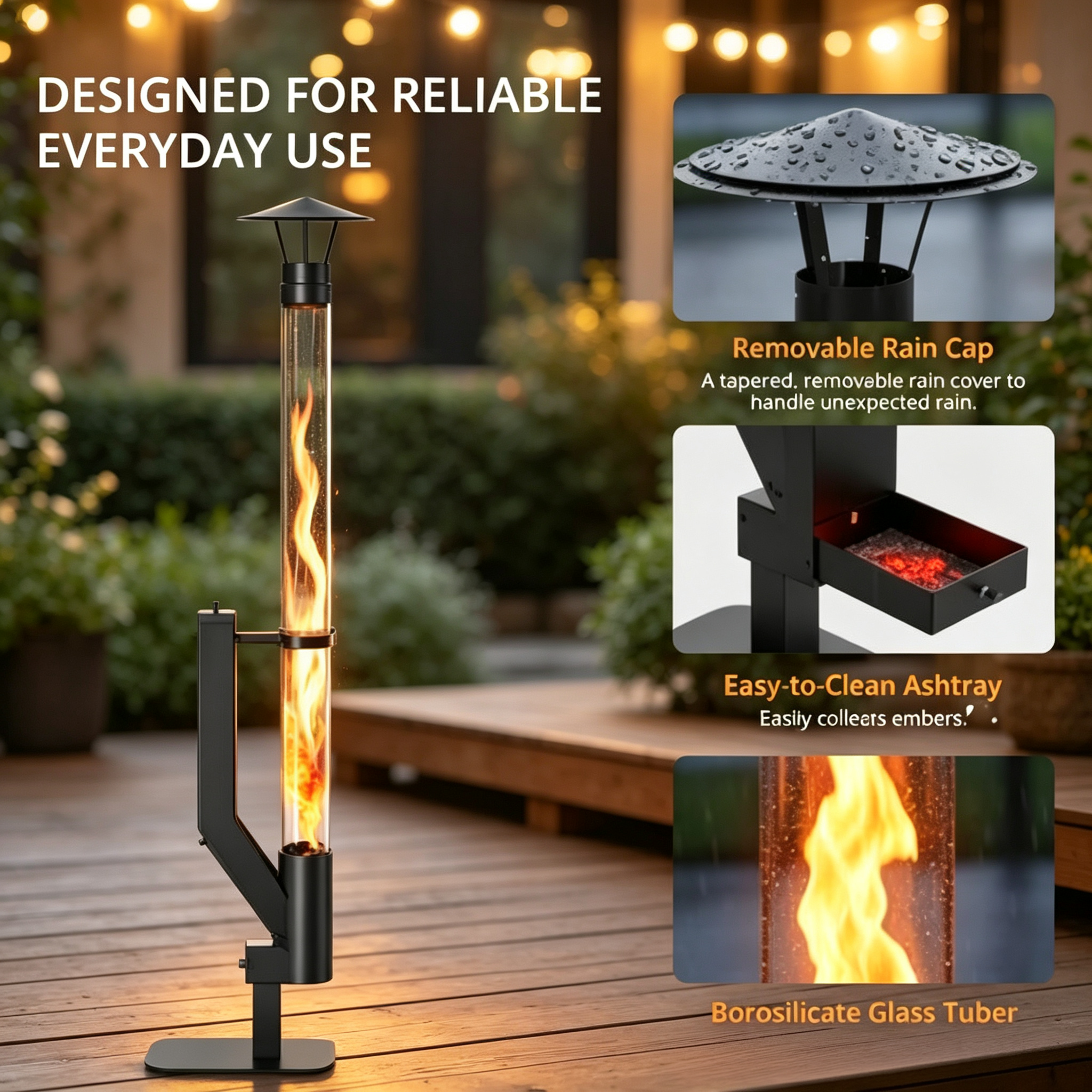Wood Pellet Patio Heater with Glass Flame Tube, Smokeless Outdoor Heating & Freestanding Design