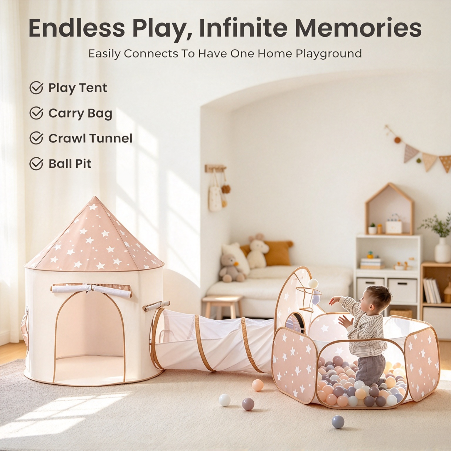Kids Play Tent with Tunnel & Ball Pit, Indoor Adventure Playhouse for Toddlers
