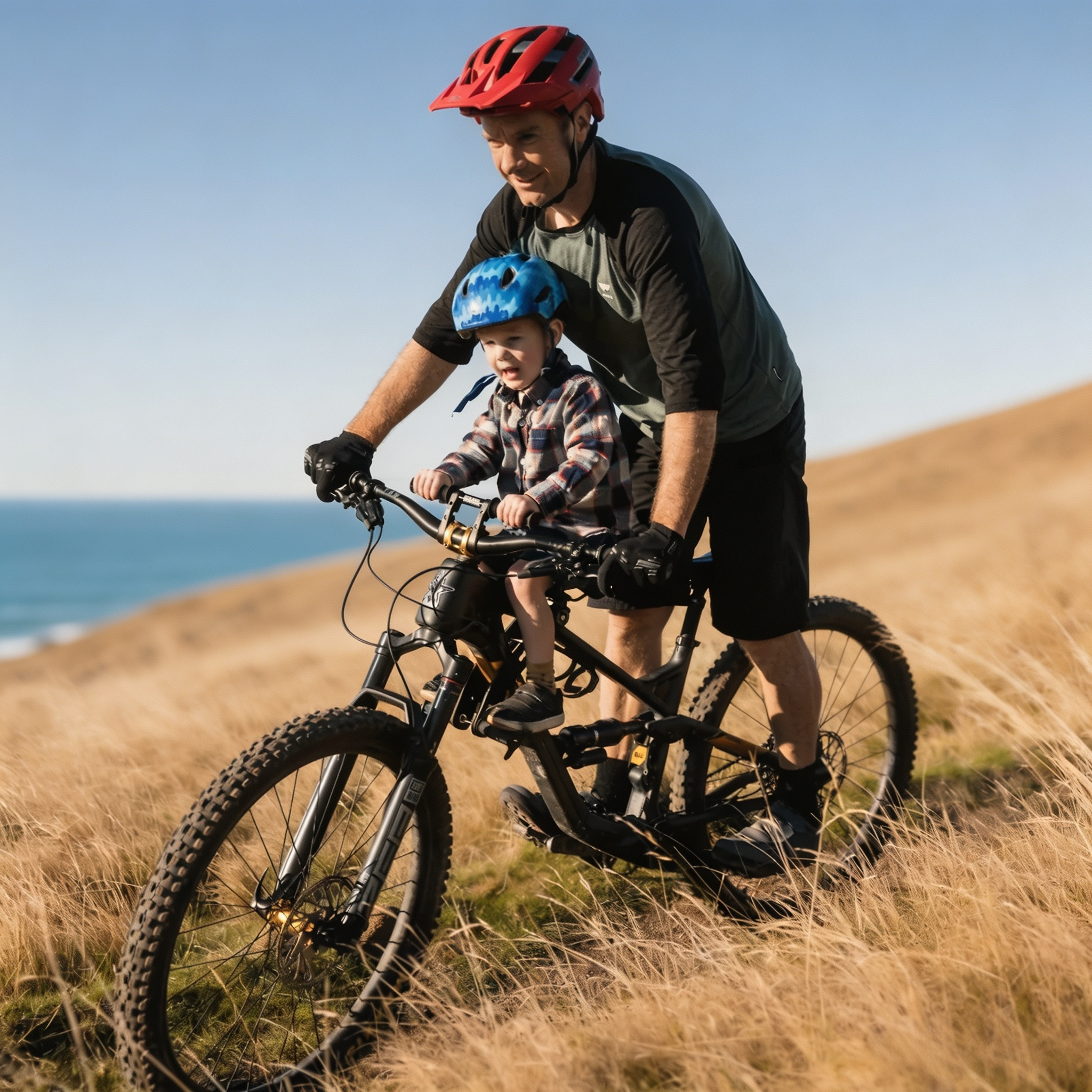 Front-Mounted Child Bike Seat with Kids Handlebars for Family Mountain Biking Adventures