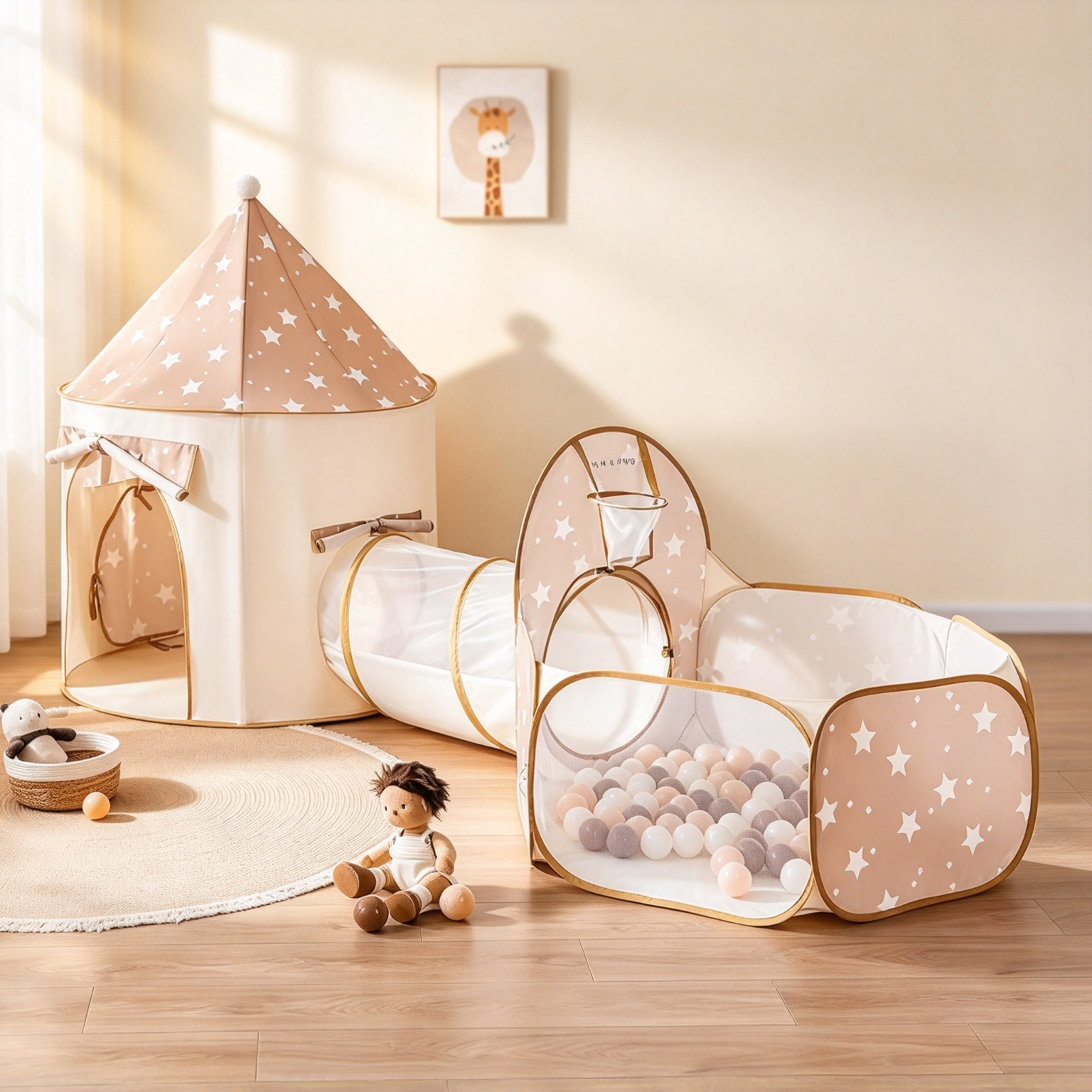Kids Play Tent with Tunnel & Ball Pit, Indoor Adventure Playhouse for Toddlers