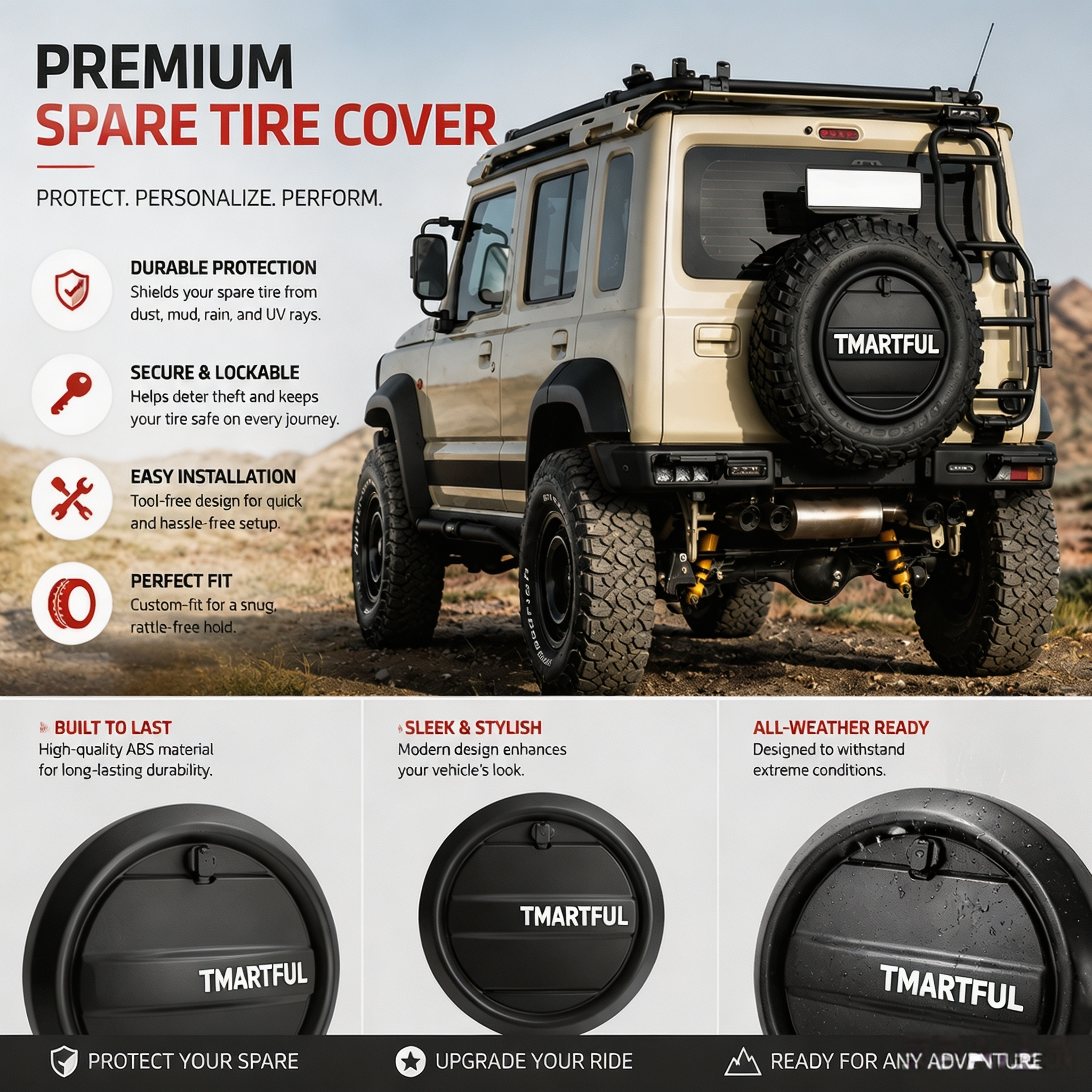 Premium Extended Spare Tyre Cover with Rugged Off-Road Style & Outdoor Protection