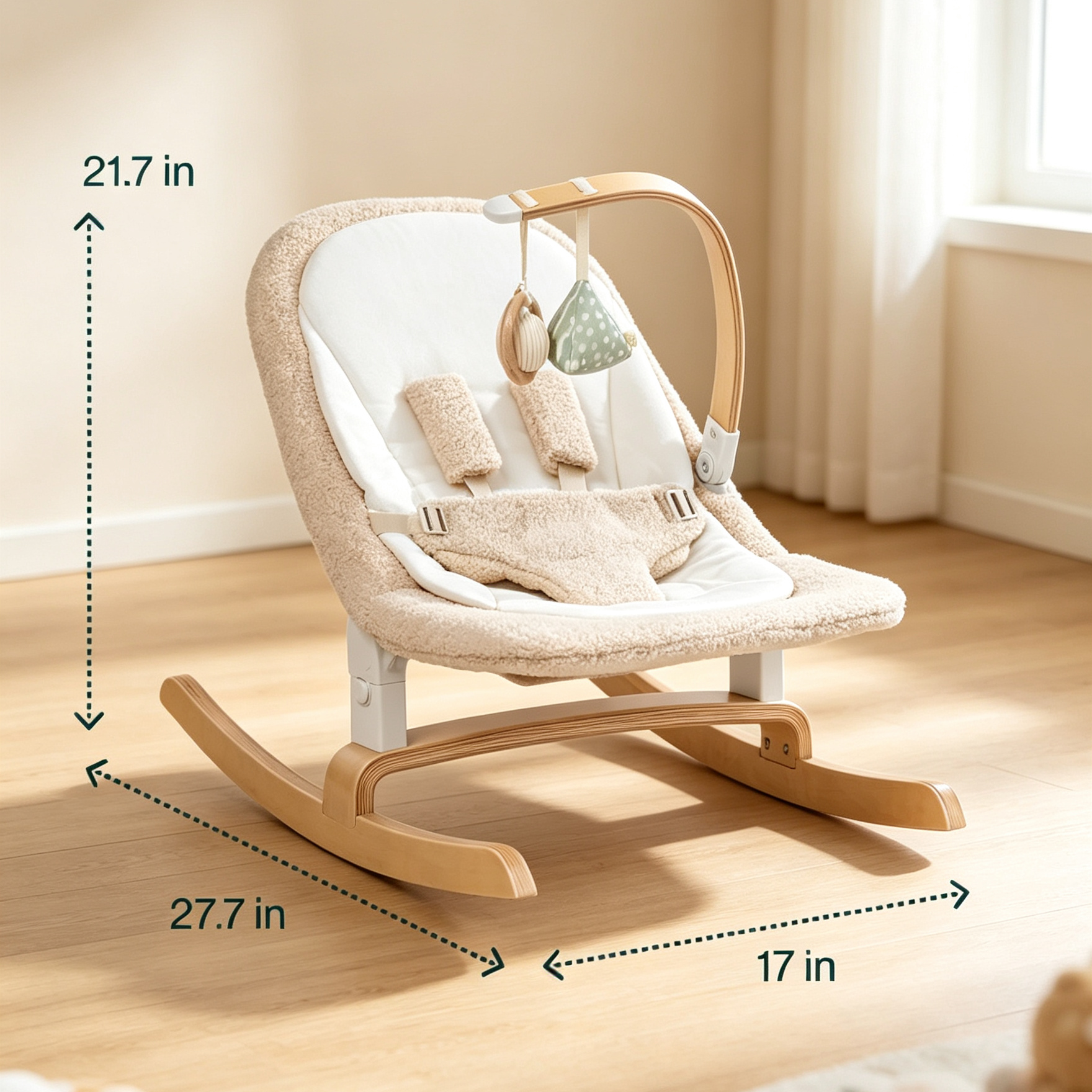 Baby Rocker with 3-Position Recline, Organic Cotton Liner & Sensory Toy Bar
