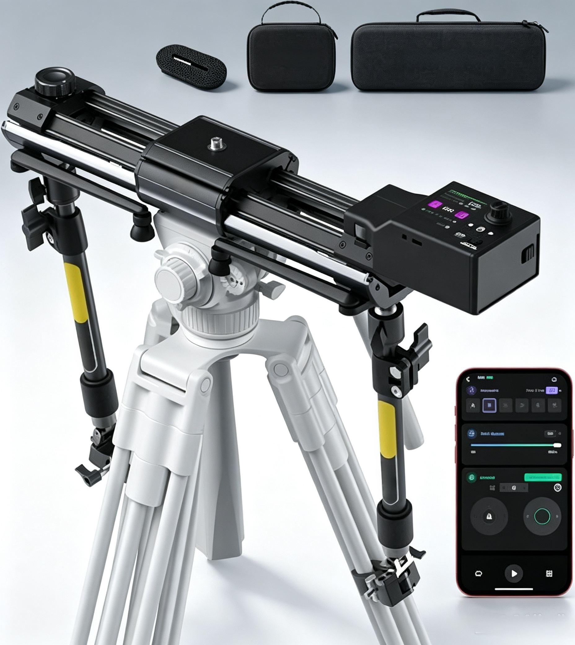 Motorized Camera Slider with Double-Distance Track, Silent Motion Control & Time-Lapse Shooting System