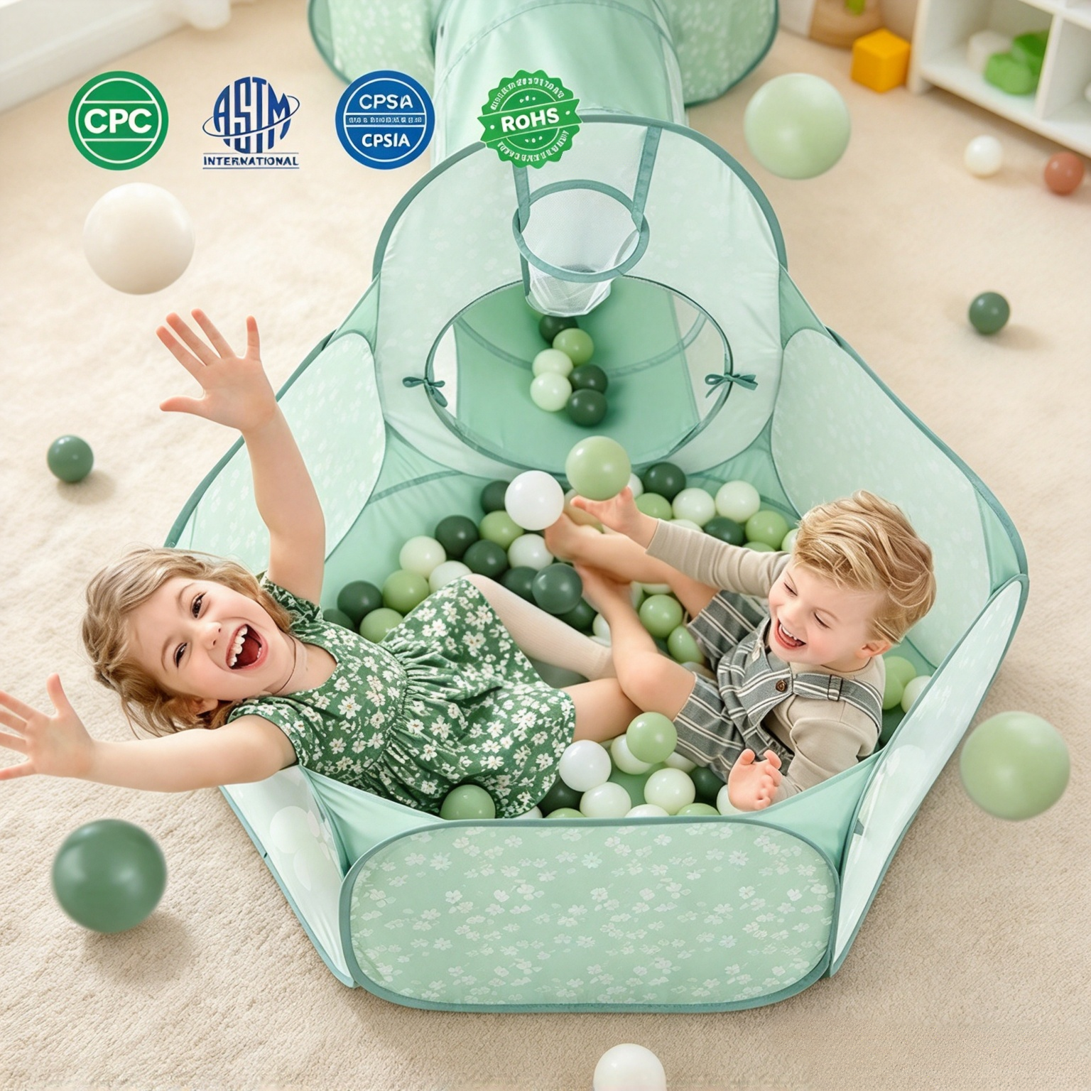 Kids Play Tent with Tunnel & Ball Pit, Indoor Adventure Playhouse for Toddlers