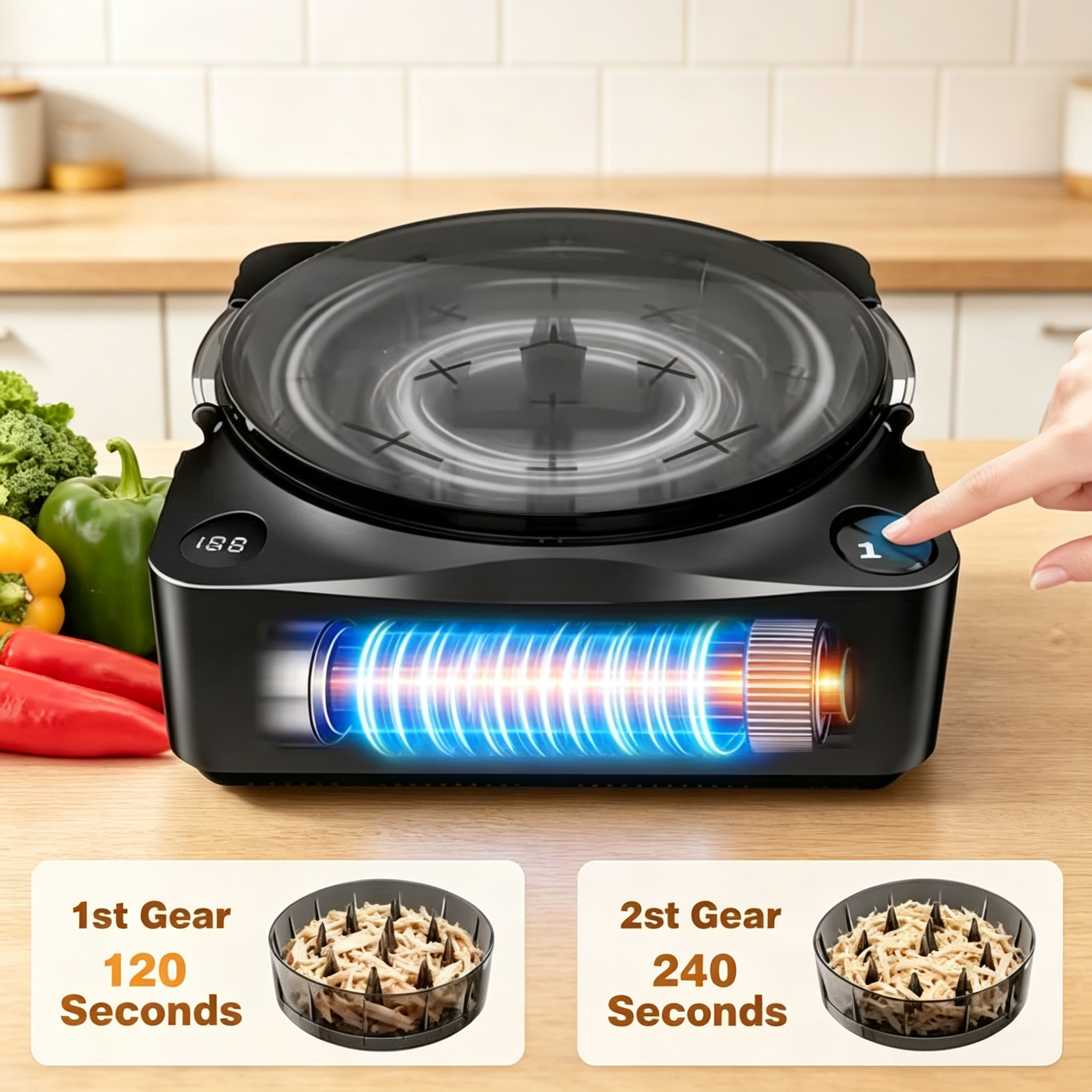 Cordless Electric Meat Shredder with Automatic Twisting System, USB Rechargeable Chicken Shredder Tool for Tacos, Salads, BBQ & Meal Prep