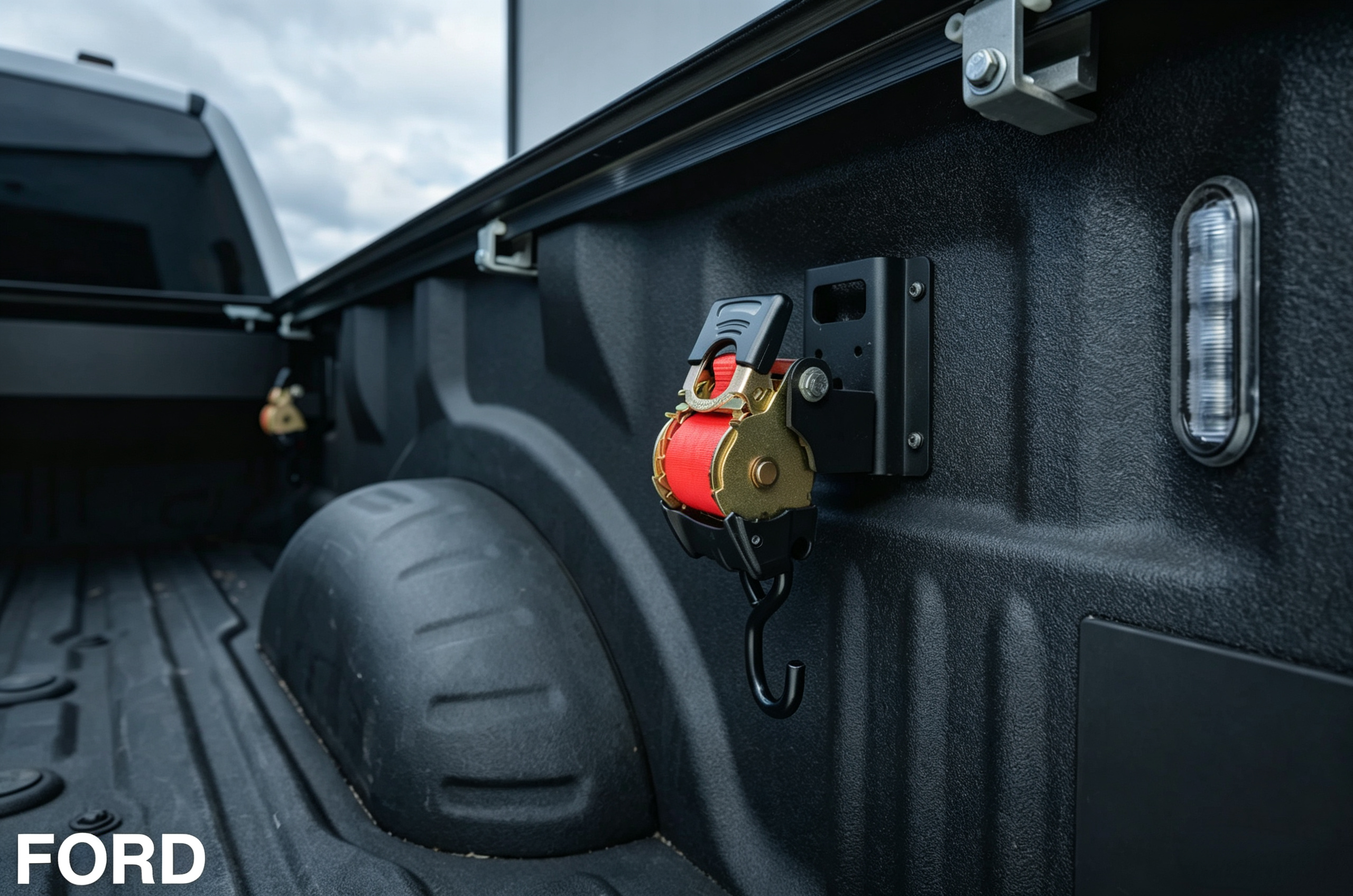 Retractable Truck Bed Ratchet Straps with Dual-Pivot Mounting & Tangle-Free Cargo Control