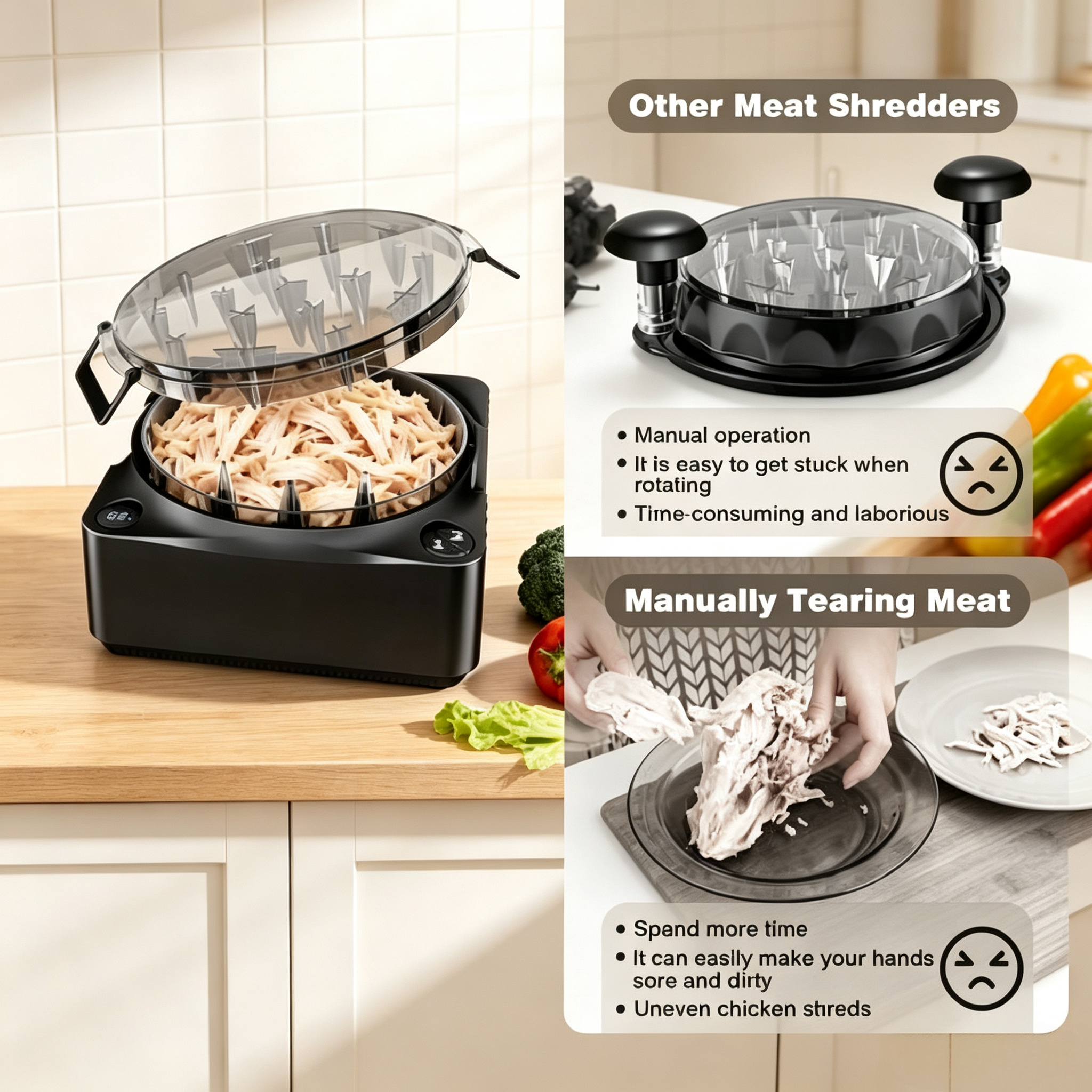 Cordless Electric Meat Shredder with Automatic Twisting System, USB Rechargeable Chicken Shredder Tool for Tacos, Salads, BBQ & Meal Prep