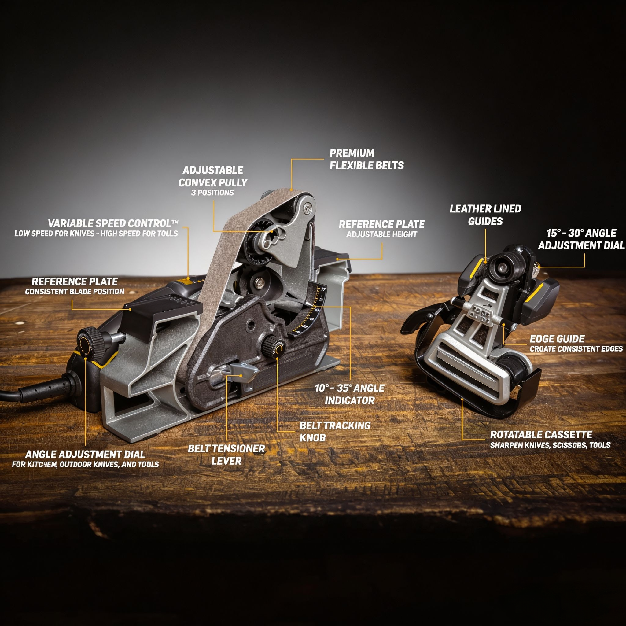 Professional Electric Knife & Tool Sharpening System with Adjustable Angles, 7-Speed Control & Flexible Belt Technology