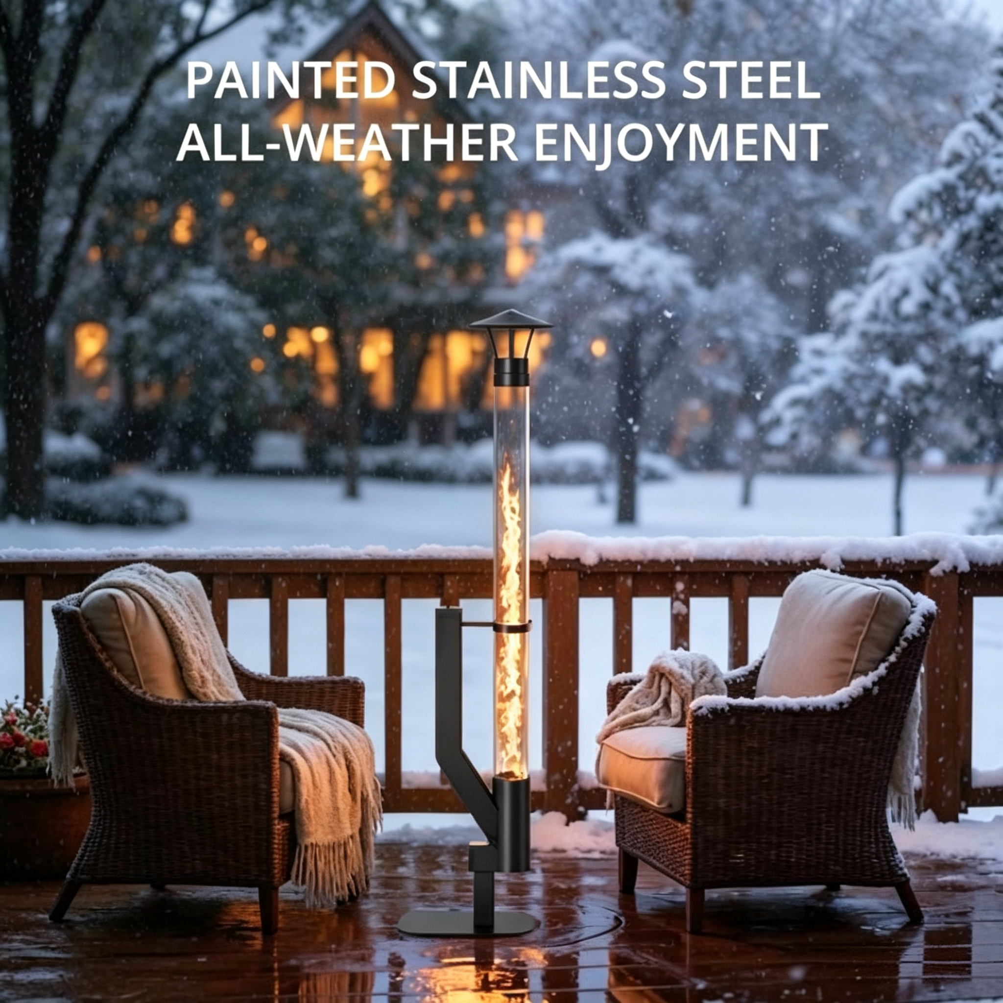 Wood Pellet Patio Heater with Glass Flame Tube, Smokeless Outdoor Heating & Freestanding Design