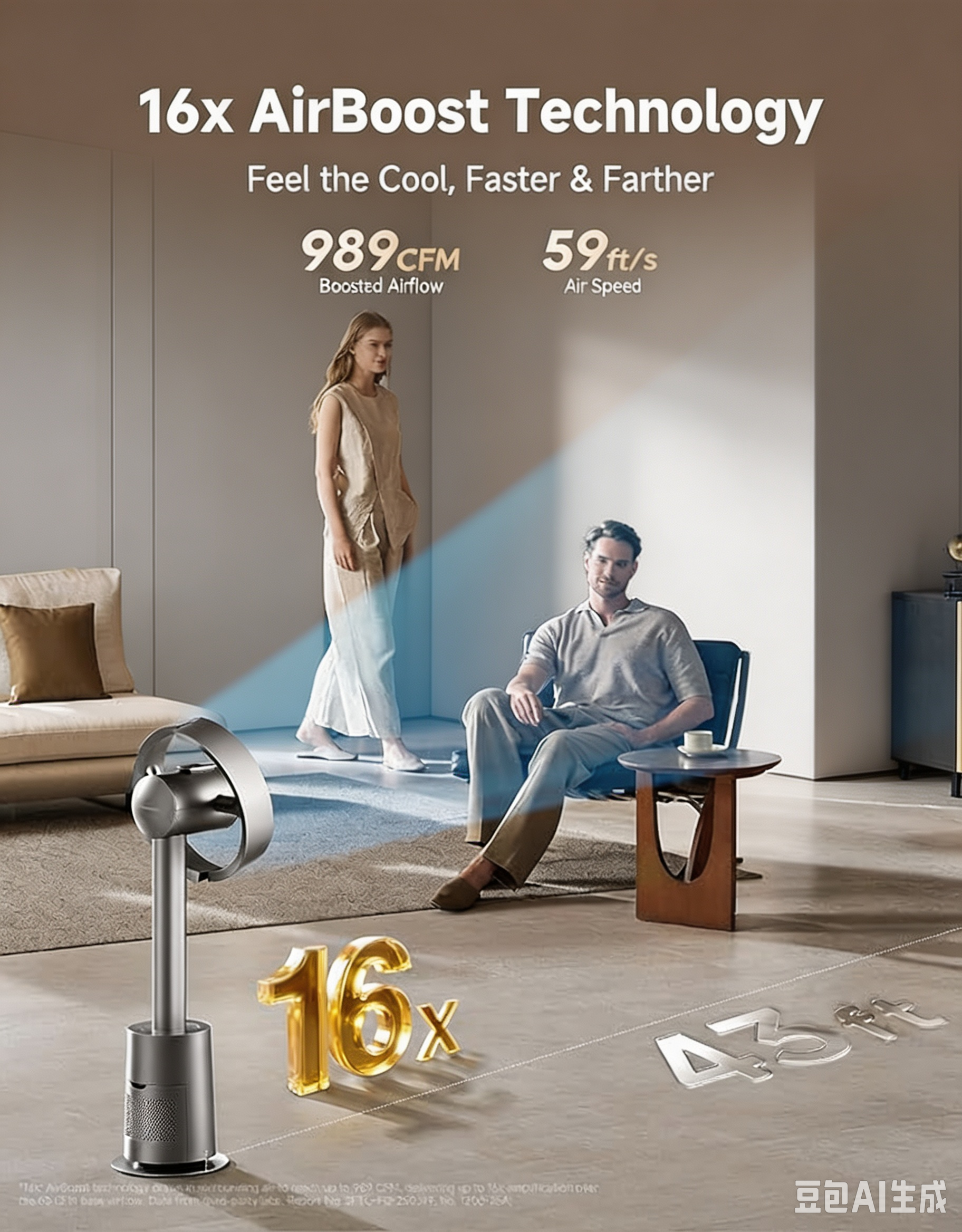 Smart Bladeless Tower Fan with 270° Spatial Airflow, Temperature-Adaptive Control & Whole-Room Circulation