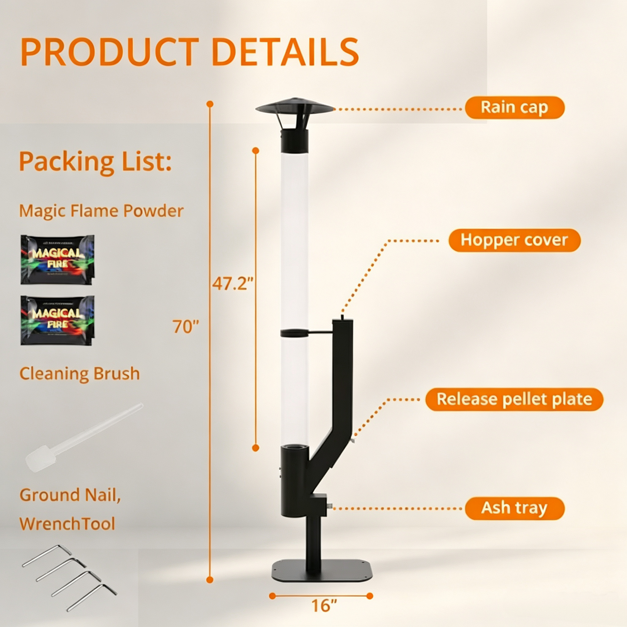 Wood Pellet Patio Heater with Glass Flame Tube, Smokeless Outdoor Heating & Freestanding Design