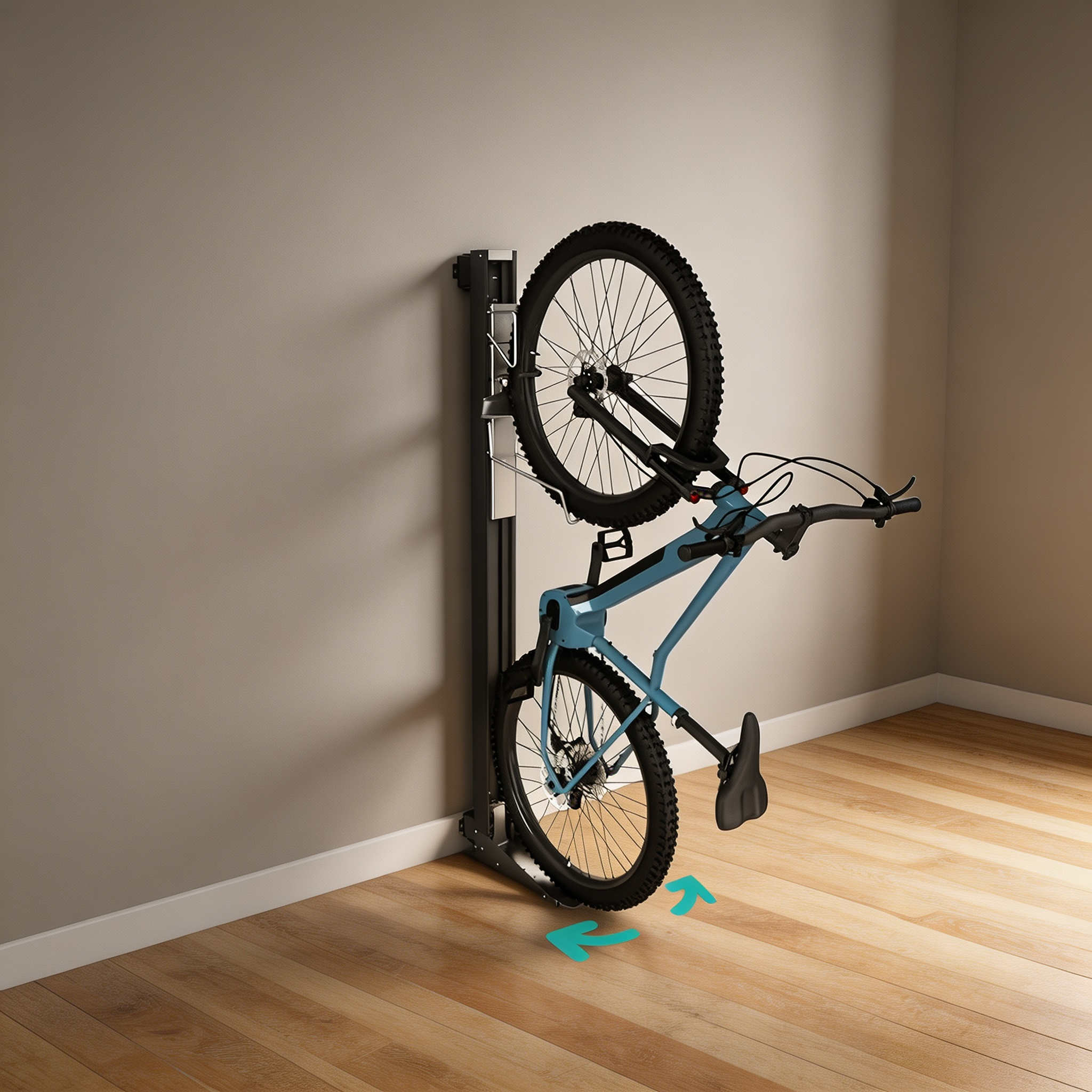 Space-Saving Vertical Bicycle Lift with Swivel Mount, Spring-Assisted Lifting & Secure Wall Storage