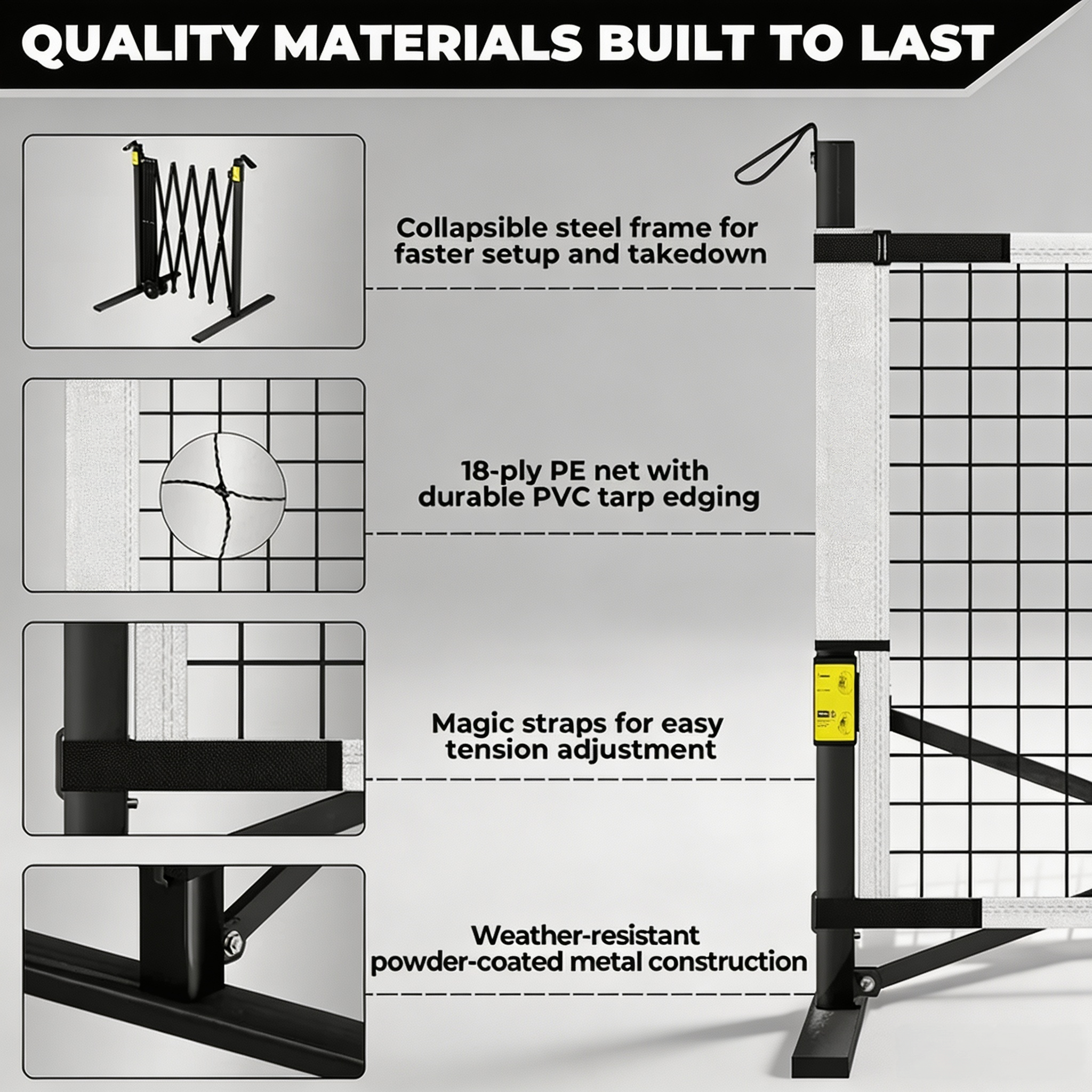 Portable Pickleball Net with 60-Second Setup, Collapsible Frame & Regulation-Size Court Design