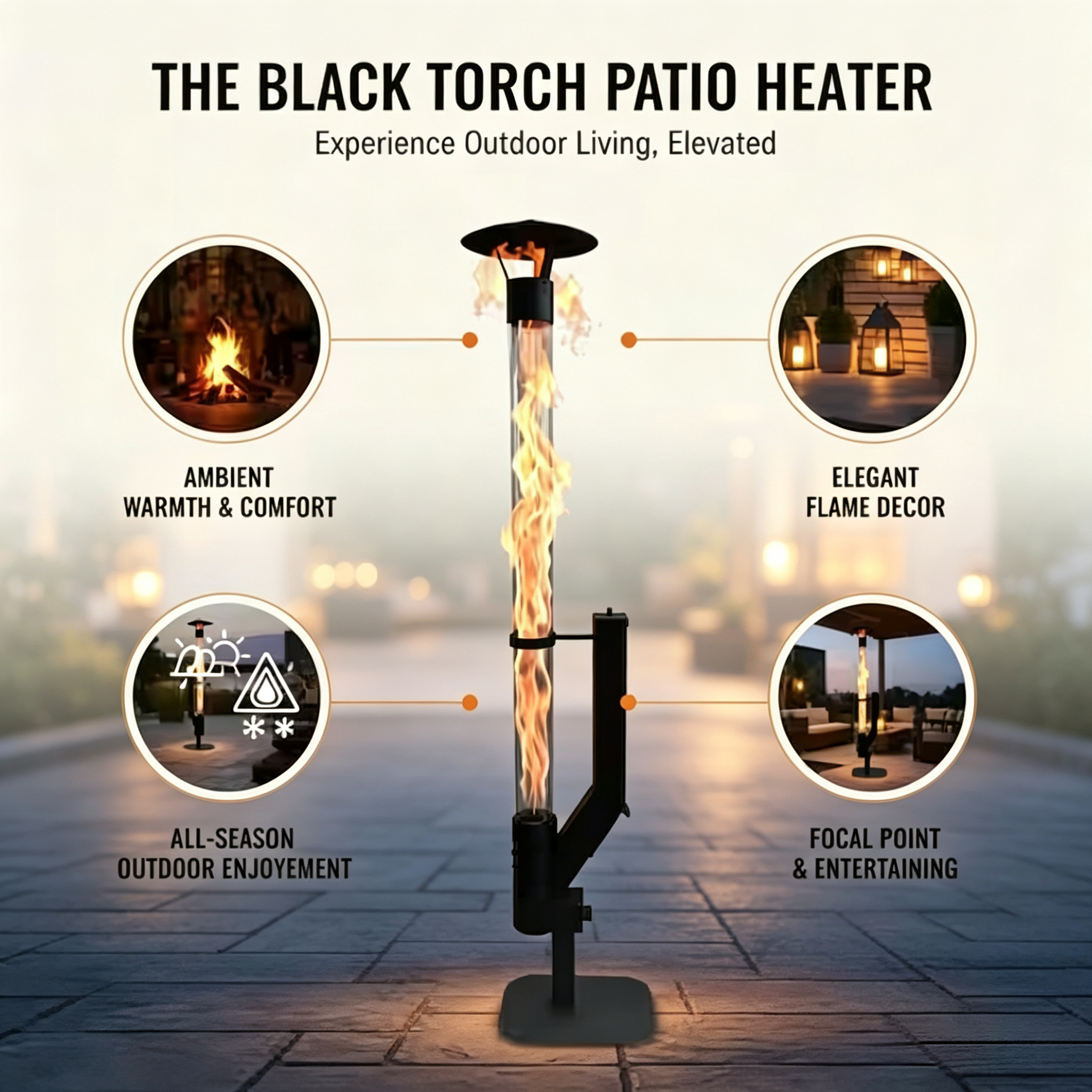 Wood Pellet Patio Heater with Glass Flame Tube, Smokeless Outdoor Heating & Freestanding Design