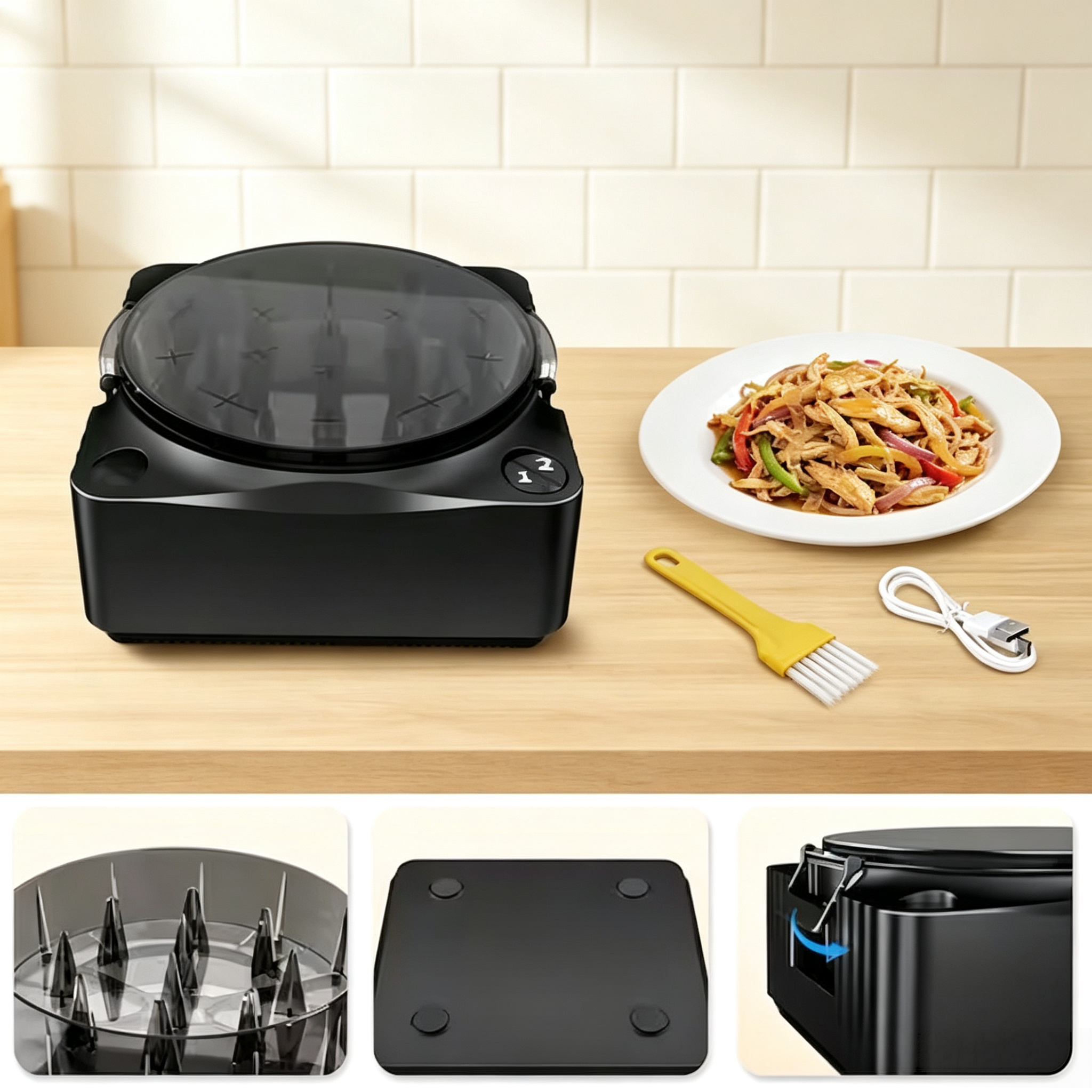 Cordless Electric Meat Shredder with Automatic Twisting System, USB Rechargeable Chicken Shredder Tool for Tacos, Salads, BBQ & Meal Prep