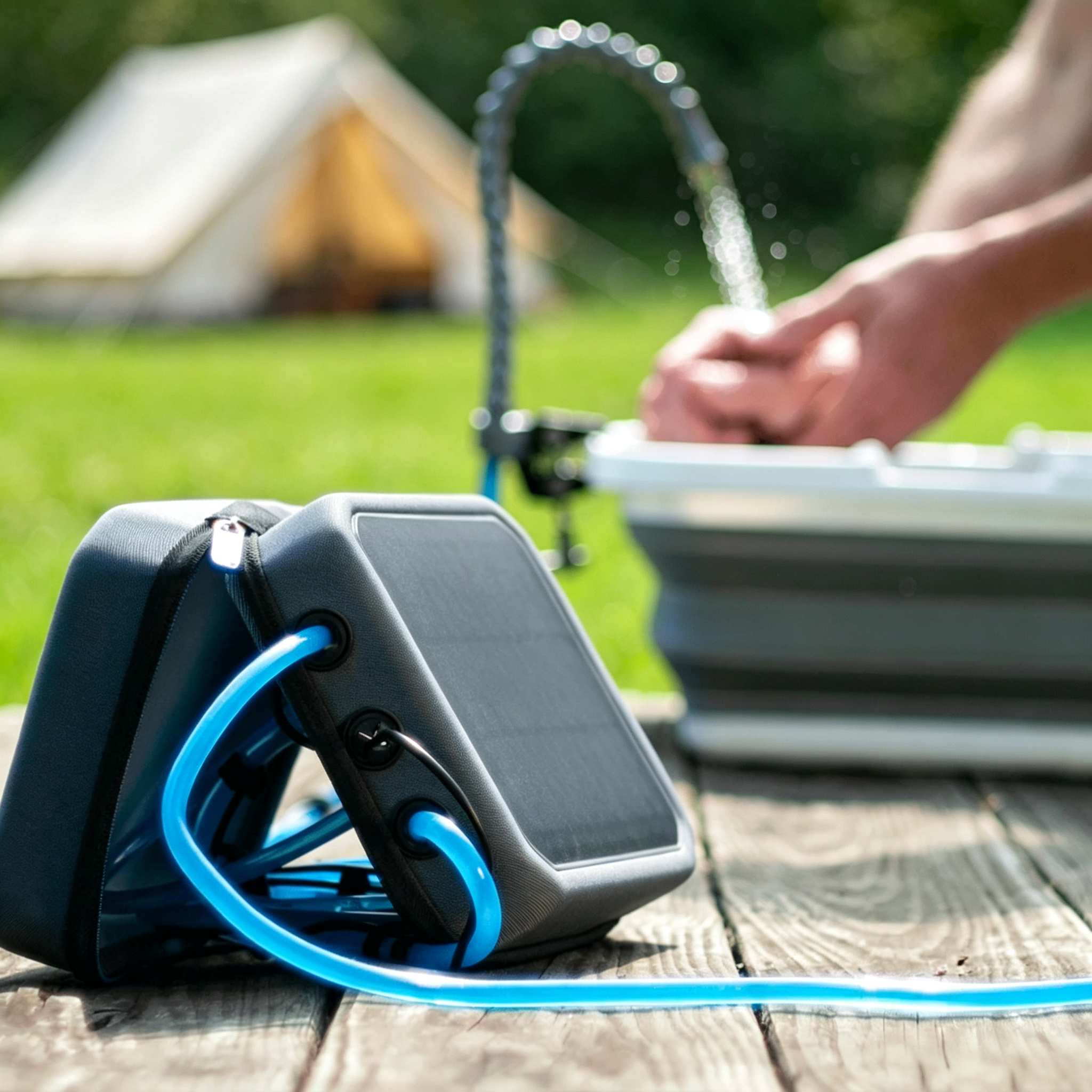 Portable Solar Water Purifier & Handwashing Station with Collapsible Sink, Outdoor Shower & Off-Grid Water System for Camping, RV and Adventure Travel