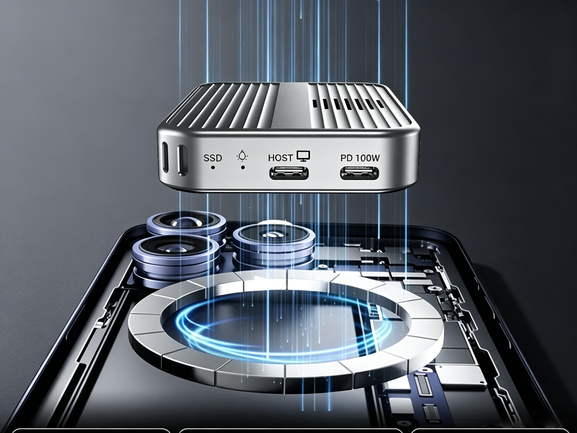 Portable Magnetic SSD Docking Station with 10Gbps High-Speed Transfer, USB-C Expansion Hub & External Storage Solution