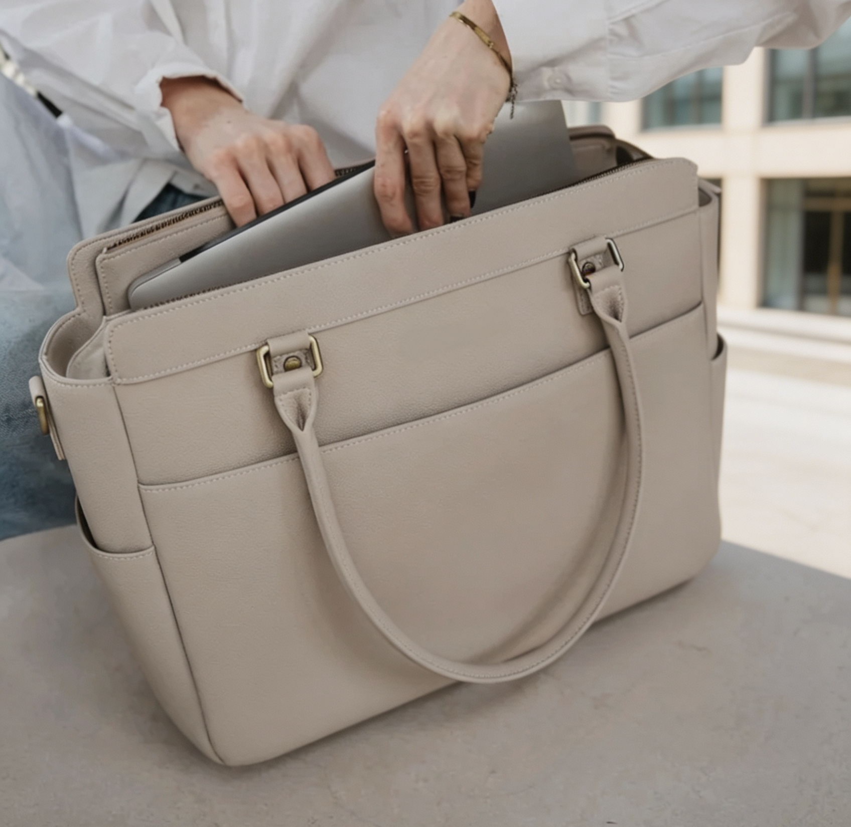 Camera Handbag with Protective Compartments, 16" Laptop Storage & Water-Repellent Design