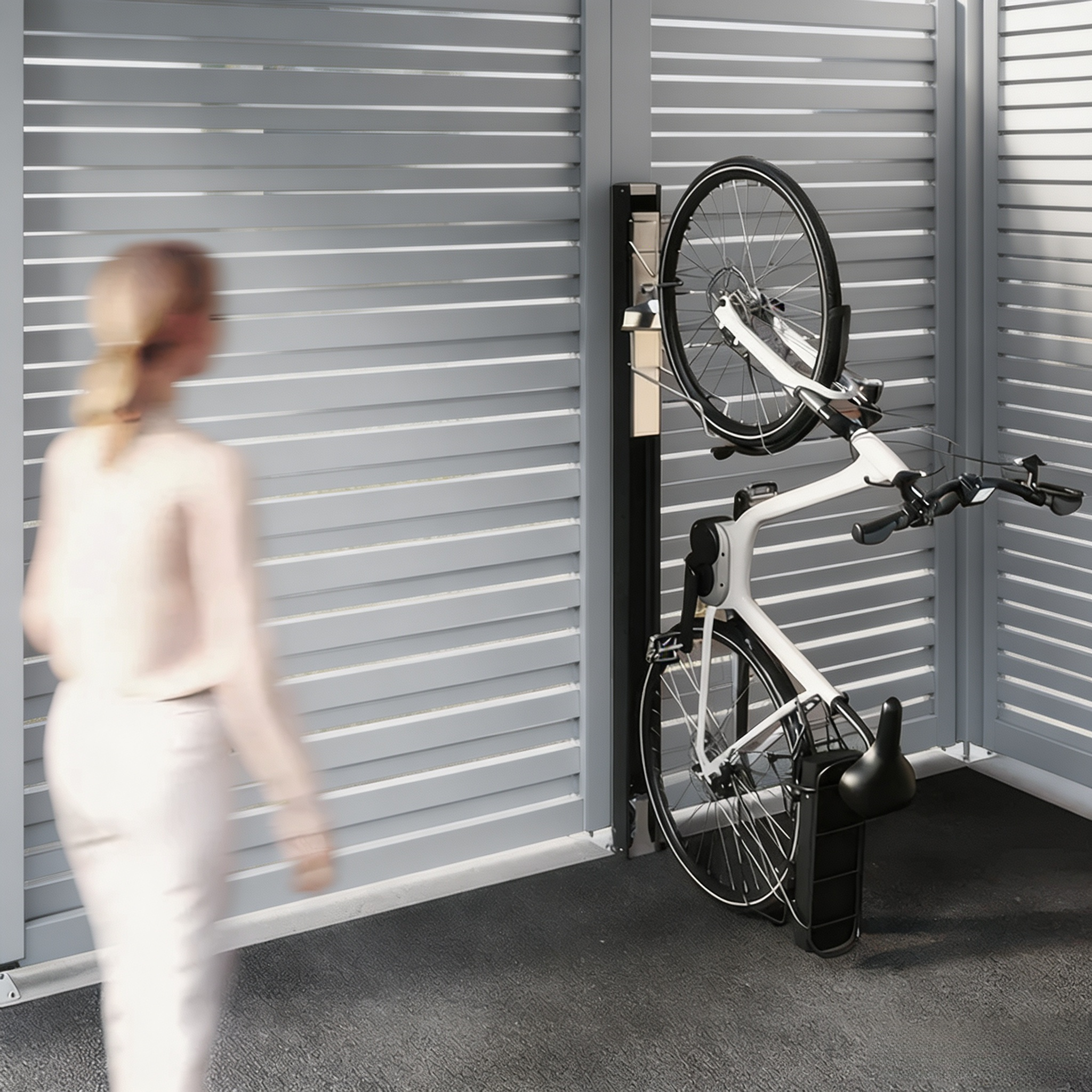 Space-Saving Vertical Bicycle Lift with Swivel Mount, Spring-Assisted Lifting & Secure Wall Storage