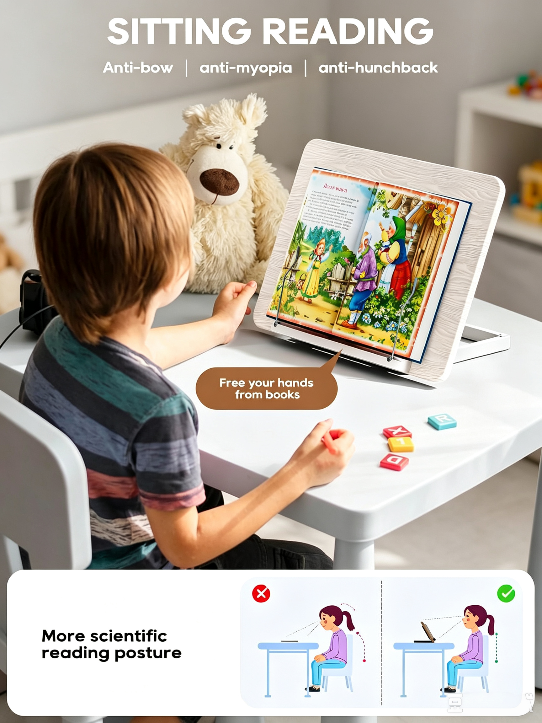 Adjustable Book Stand with Floor & Desktop Modes, Height Adjustment & Multi-Purpose Reading Support