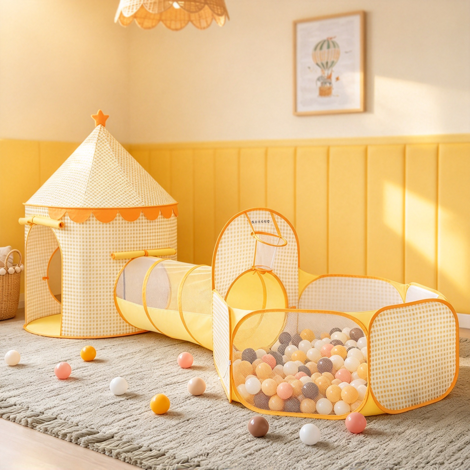 Kids Play Tent with Tunnel & Ball Pit, Indoor Adventure Playhouse for Toddlers